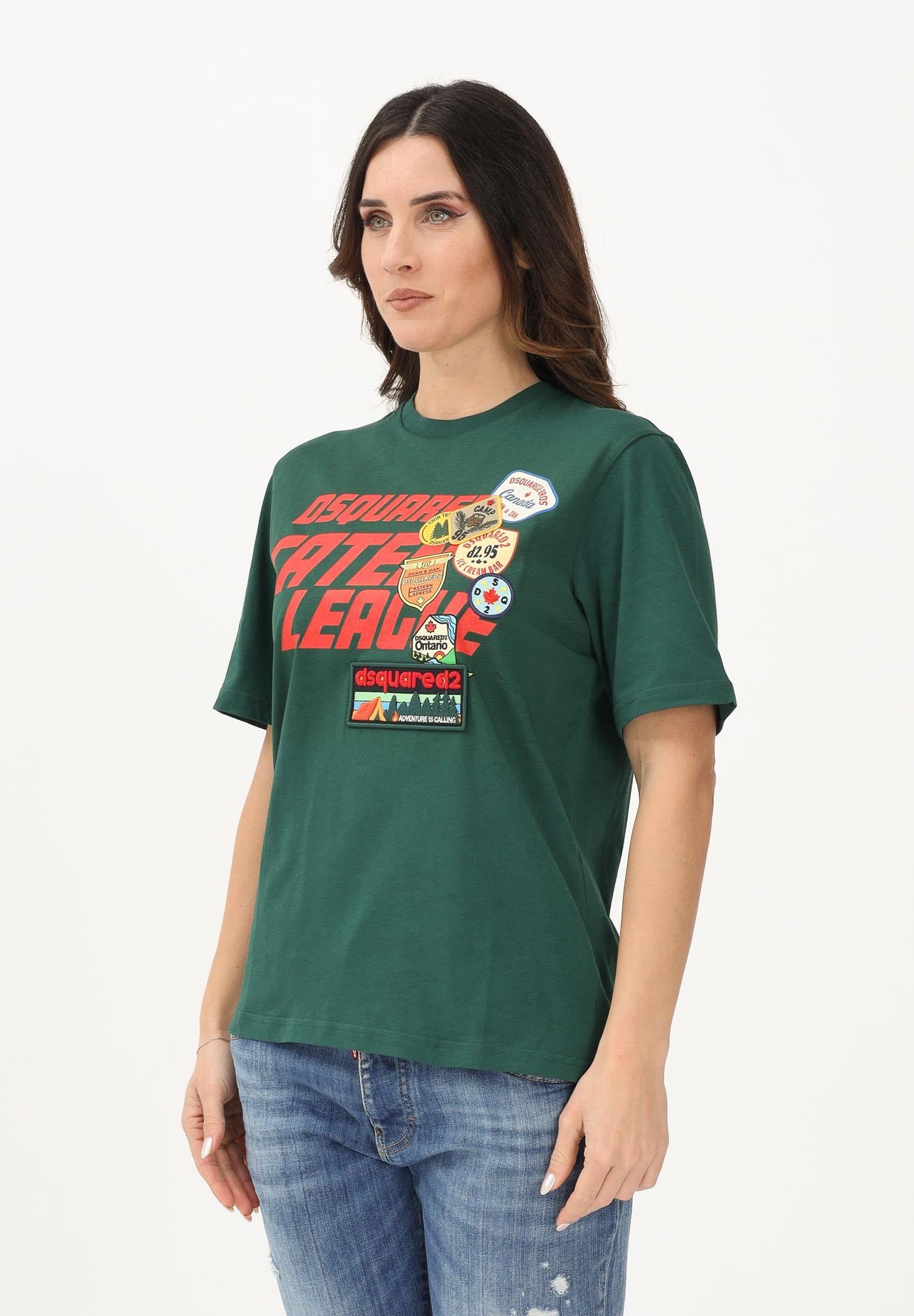 DSQUARED2 T-shirt a manica corta verde per donna, ragazzi e bambini con logo applicato e patch DQ3165D0ACD DQ522 DSQUARED2