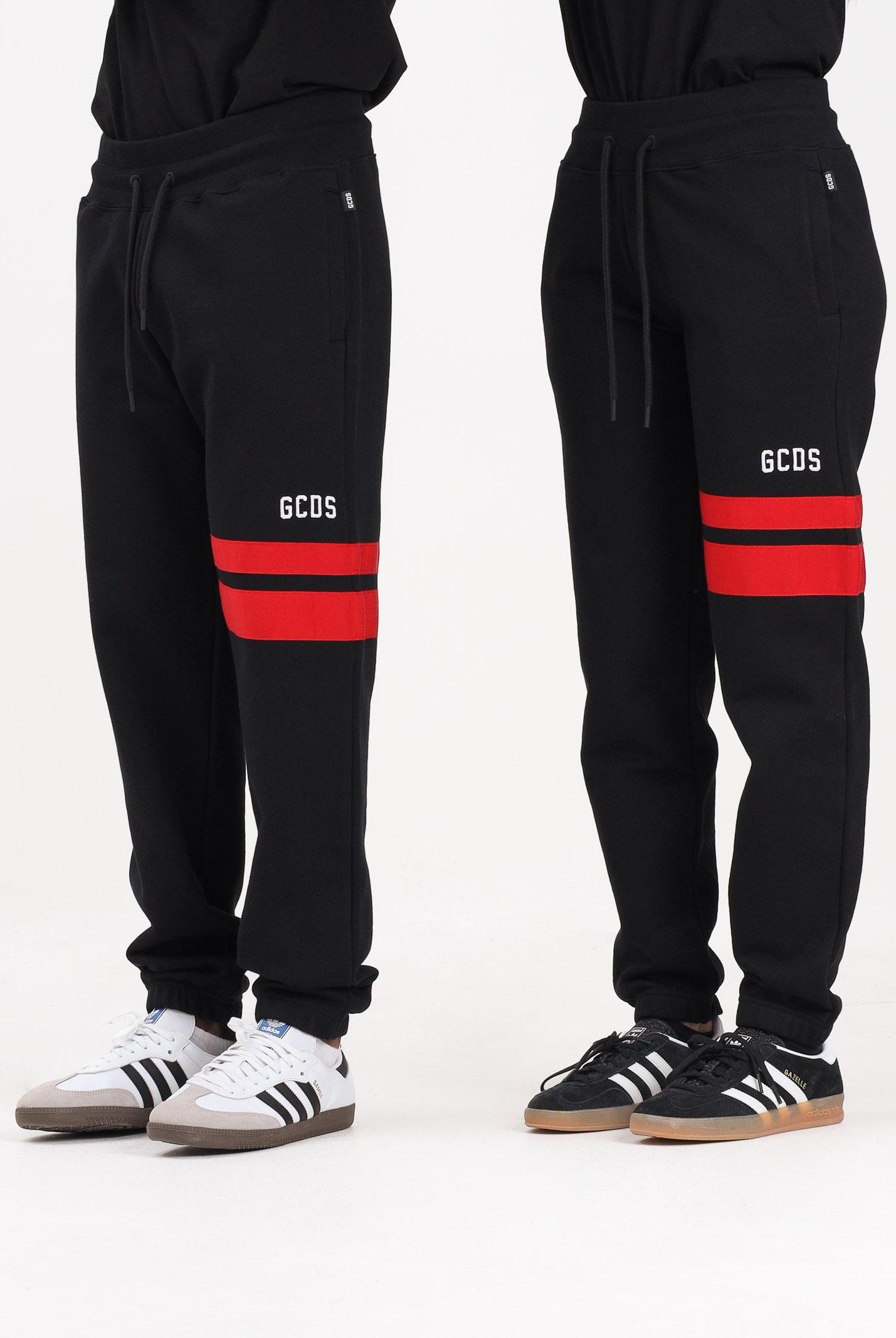 GCDS Pantalone sportivo nero per uomo e donna con dettagli a contrasto B1XM3002JI0 99 GCDS