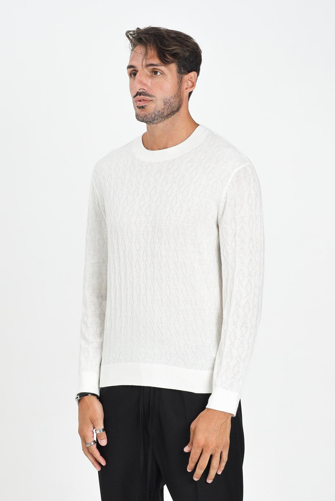 ARMANI EXCHANGE Maglioncino girocollo panna da uomo con motivo monogram XM000878AF11982 U0009 ARMANI EXCHANGE