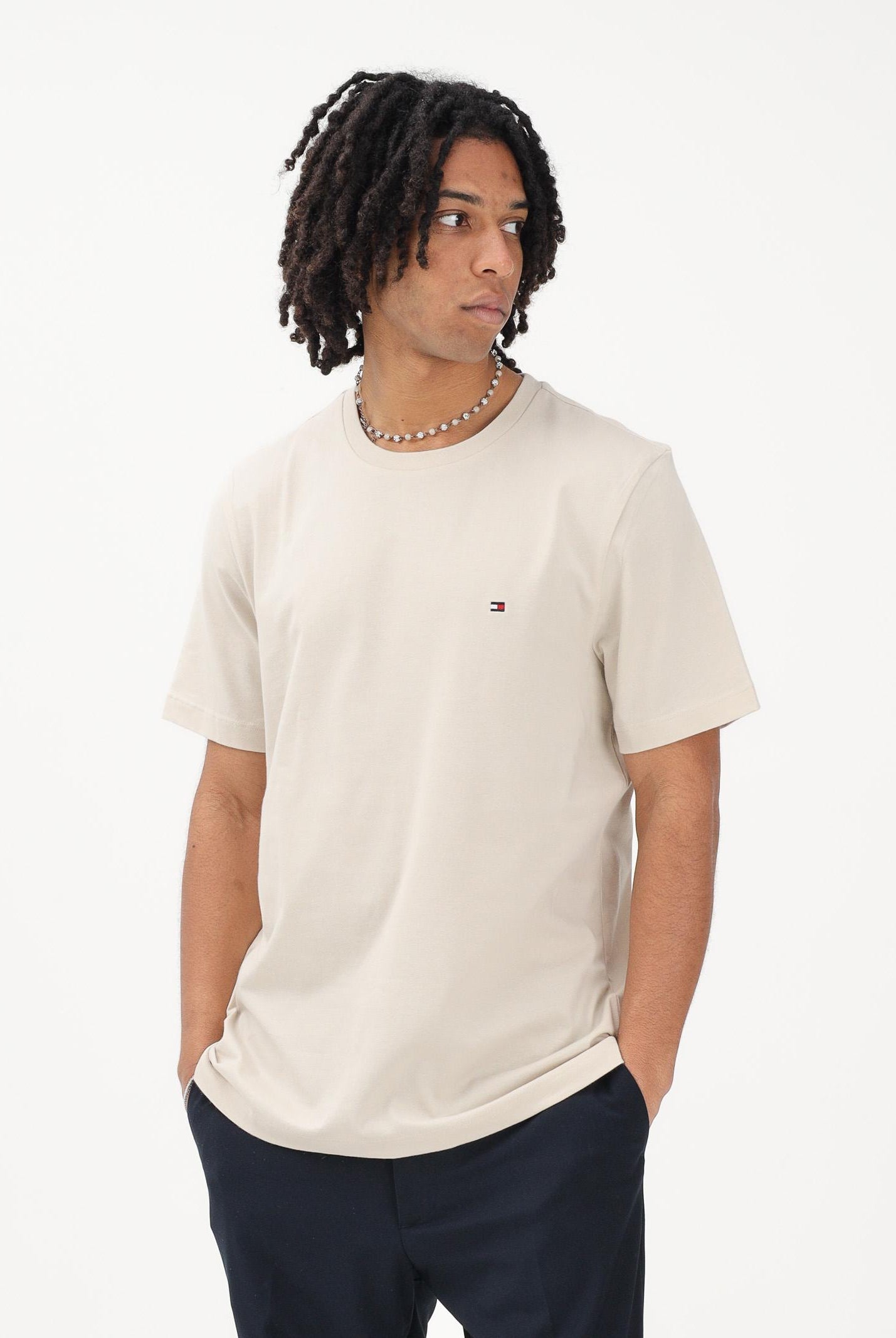 TOMMY HILFIGER T-shirt a manica corta beige da uomo con logo MW0MW39995 ACG TOMMY HILFIGER