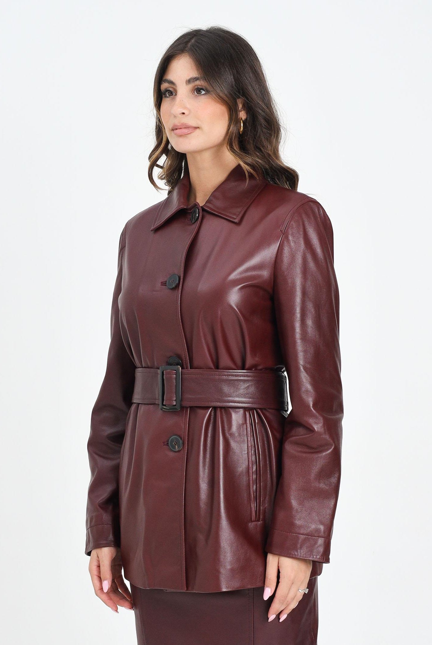 MAX MARA Giacca in morbida nappa bordeaux da donna con cintura 2526446021600 001 MAX MARA