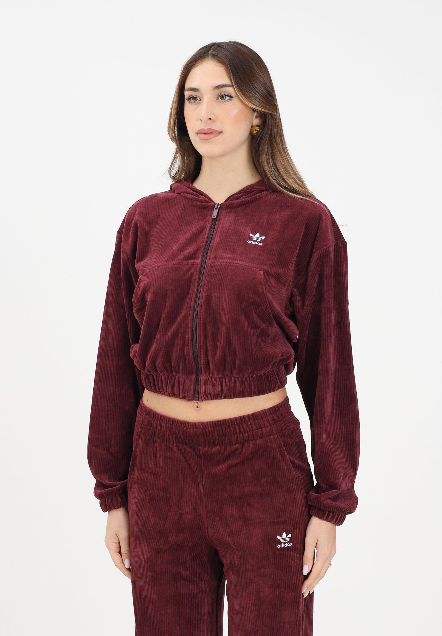 ADIDAS ORIGINALS Felpa con zip Essentials Chenile bordeaux da donna KE1119 . ADIDAS ORIGINALS