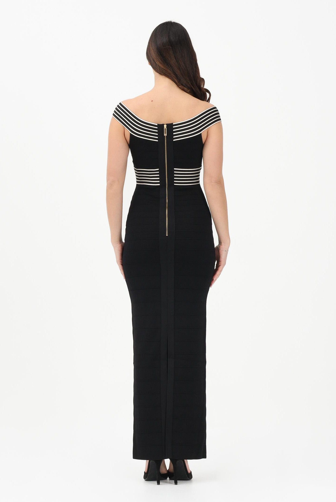ELISABETTA FRANCHI Abito lungo nero da donna con bande a righe AM75S61E2 685 ELISABETTA FRANCHI