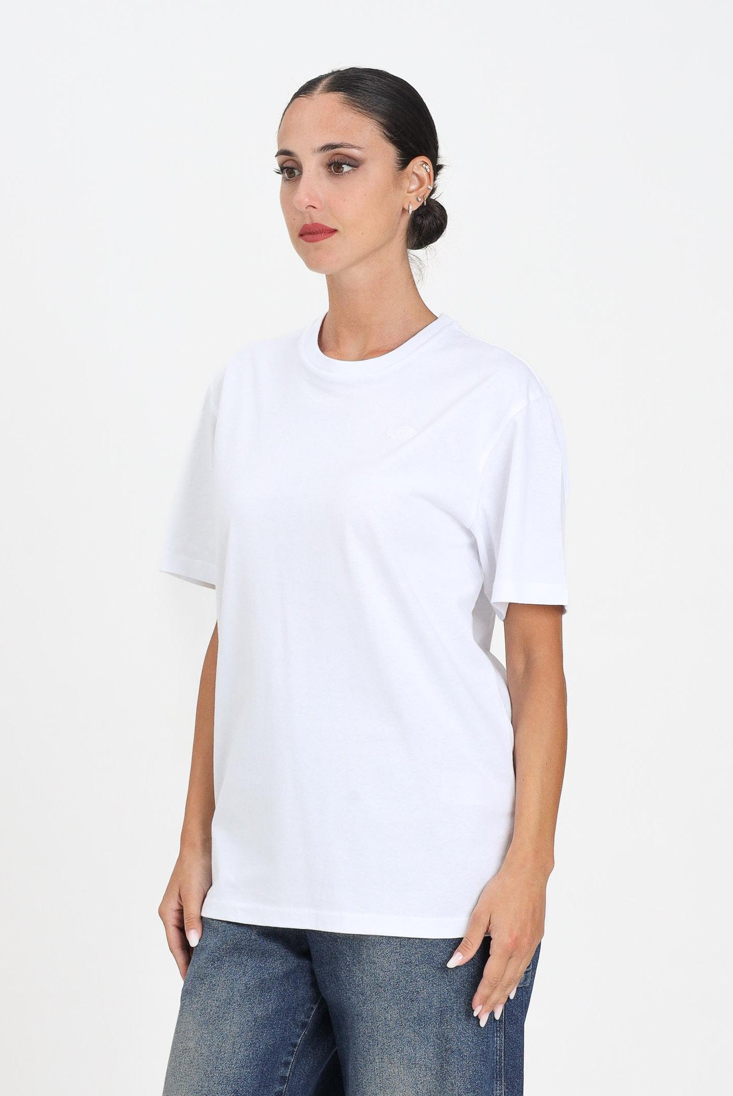DIESEL T-shirt a manica corta bianca per donna, ragazzi e bambini con maxi logo Oval D J022760HGAM K100 DIESEL