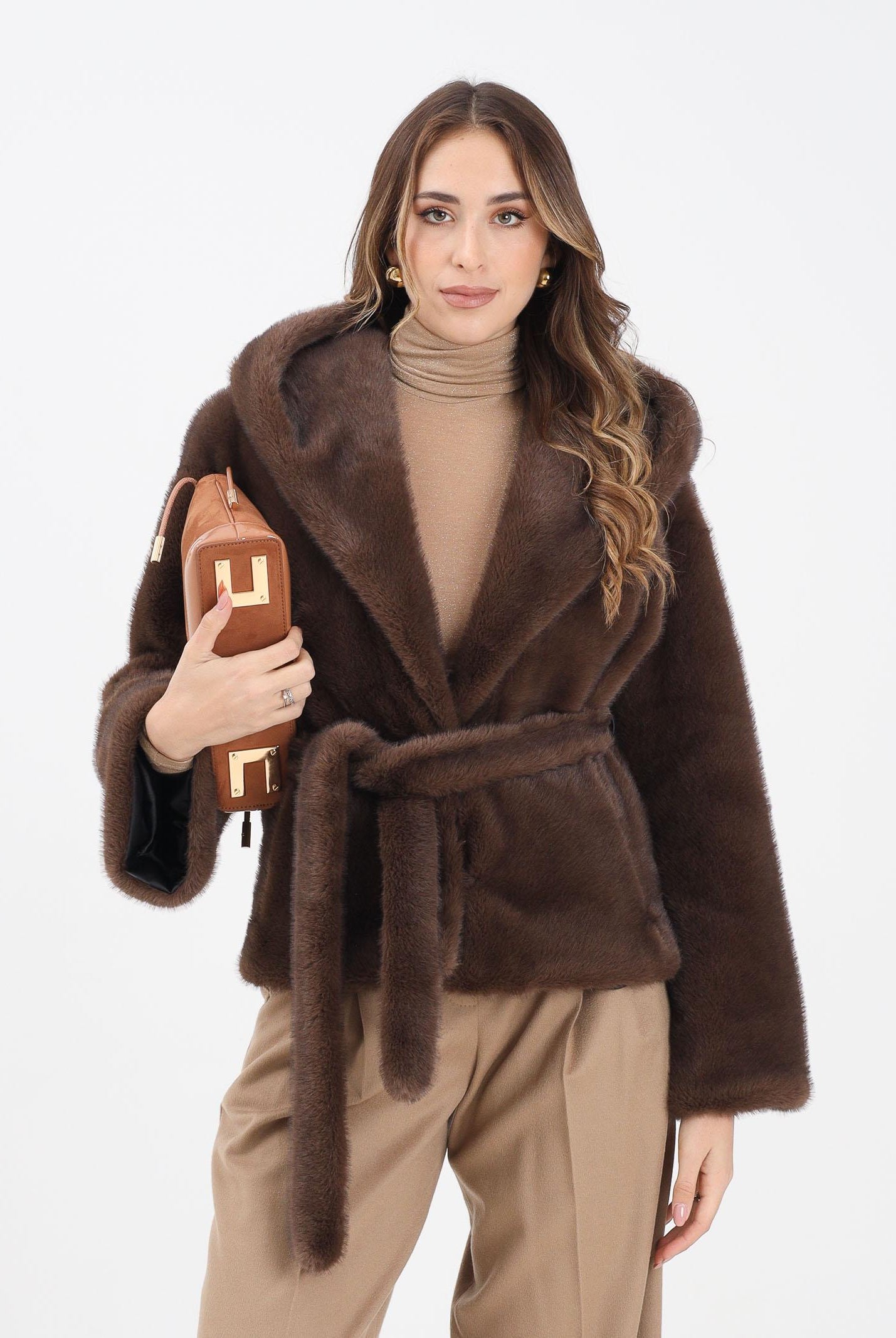 YES LONDON Ecopelliccia marrone da donna ECO030 MO YES LONDON