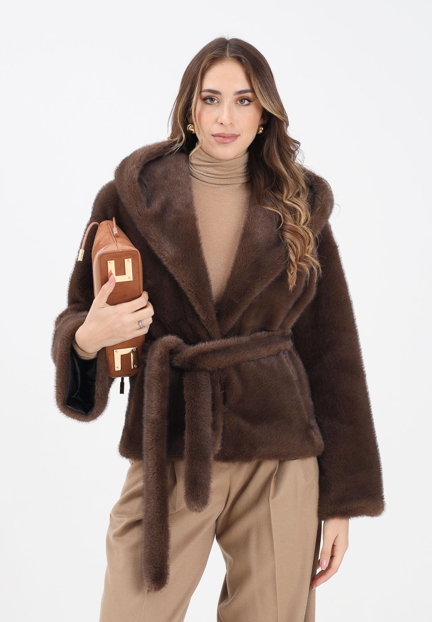 YES LONDON Ecopelliccia marrone da donna ECO030 MO YES LONDON