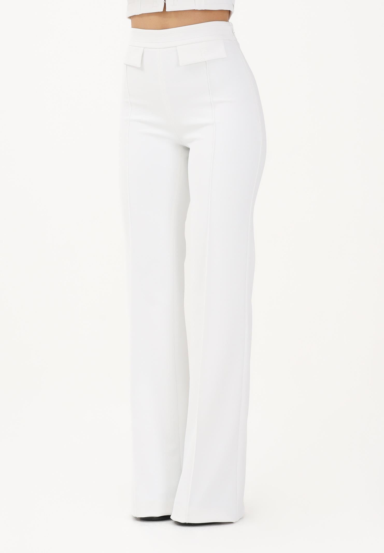 ELISABETTA FRANCHI Pantalone elegante avorio da donna con logo ricamato<BR/> PA17161E2 360 ELISABETTA FRANCHI