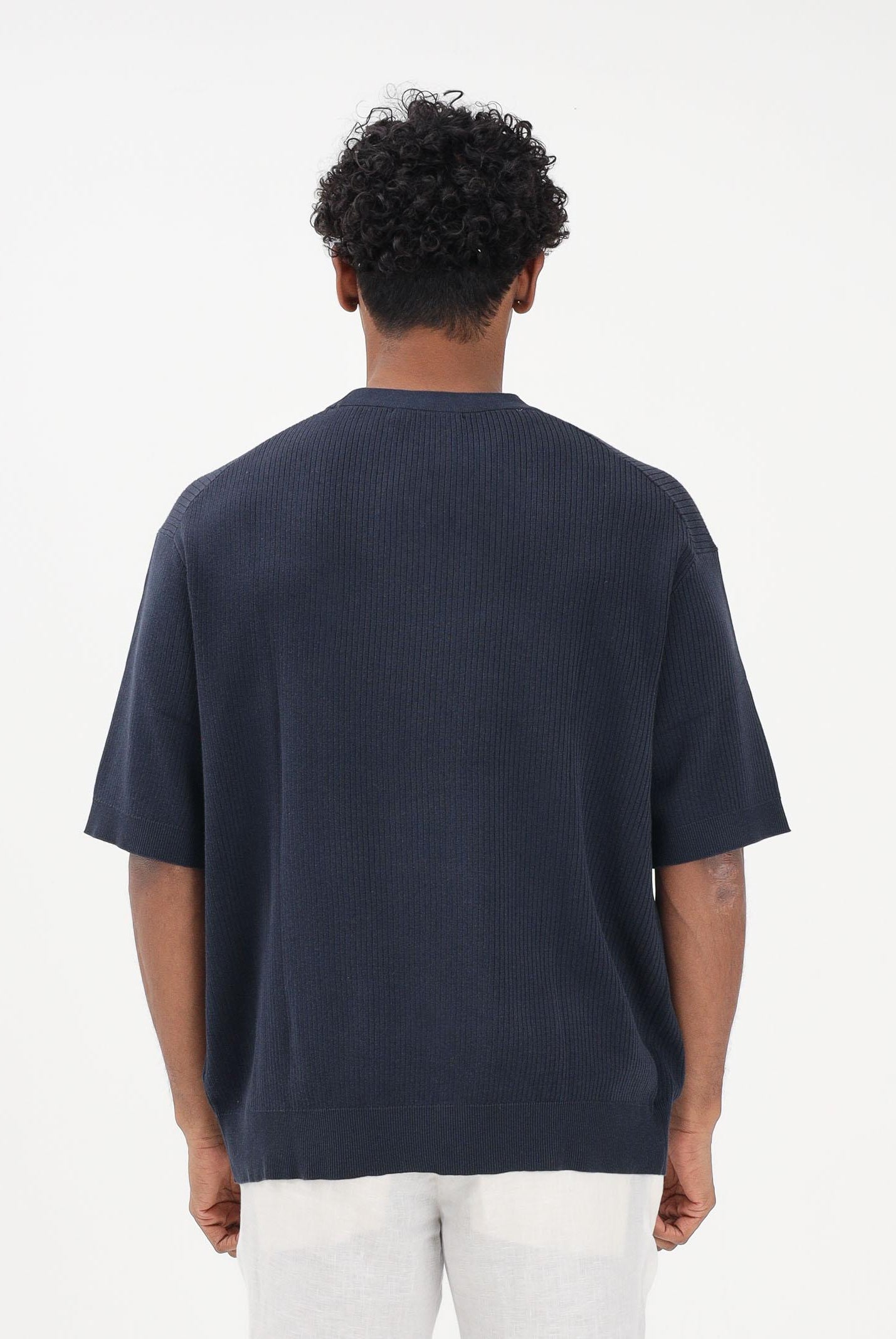 SELECTED HOMME Maglia a manica corta blu da uomo con lavorazione a costine 16100066 SKCA SELECTED HOMME