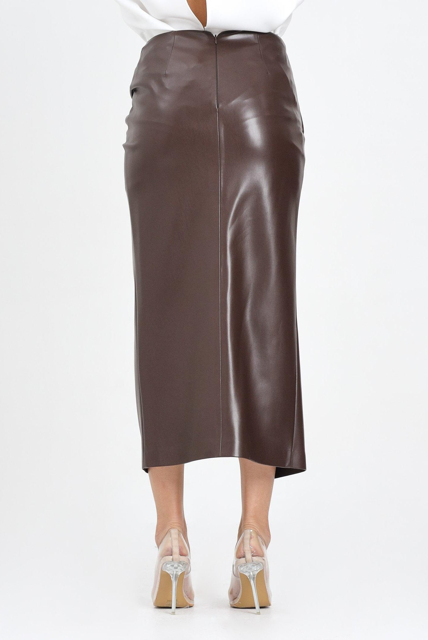 SIMONA CORSELLINI Gonna midi in eco-pelle color cioccolato da donna A25CPGO01801-C00188 V0746 SIMONA CORSELLINI