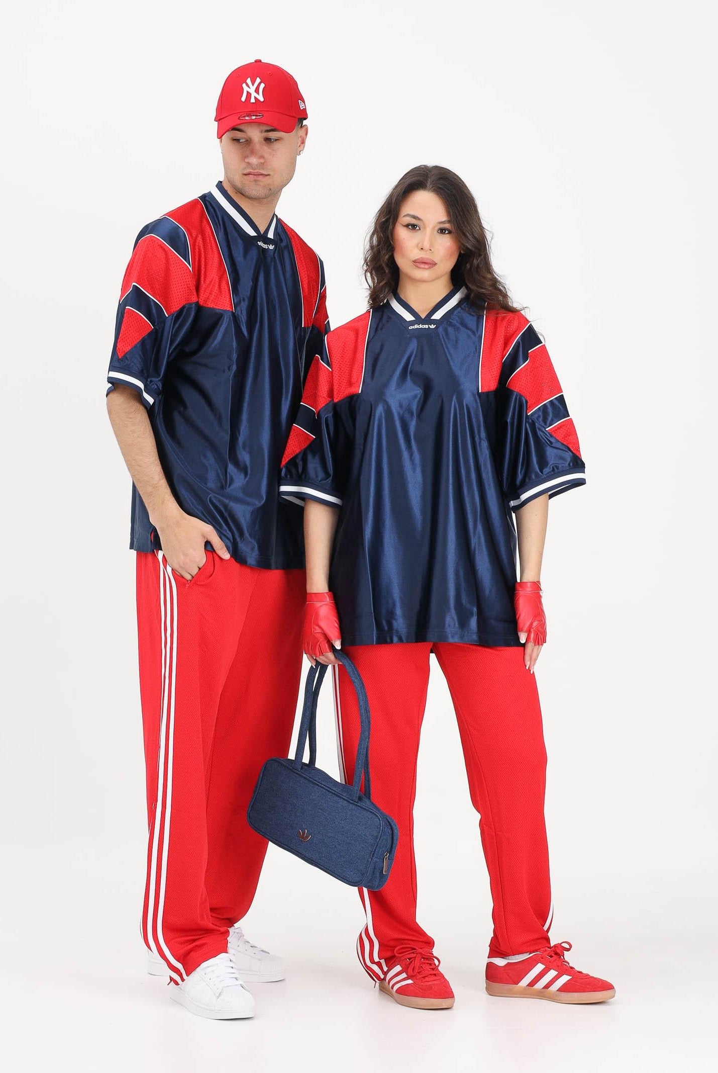 ADIDAS ORIGINALS T-shirt a manica corta PANEL JERSEY blu e rossa per uomo e donna KF0424 . ADIDAS ORIGINALS