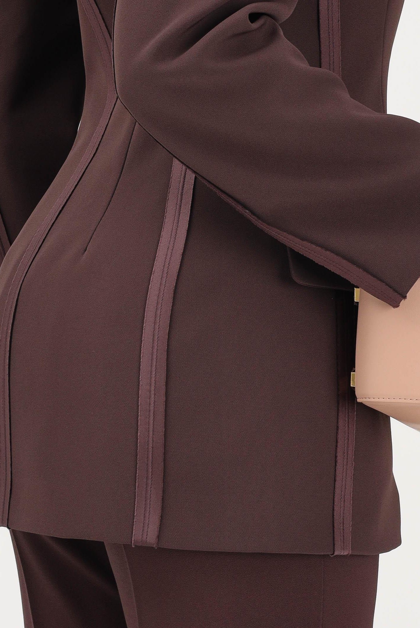 ELISABETTA FRANCHI Giacca doppiopetto cacao da donna in crêpe leggero e raso GI24163E2 644 ELISABETTA FRANCHI