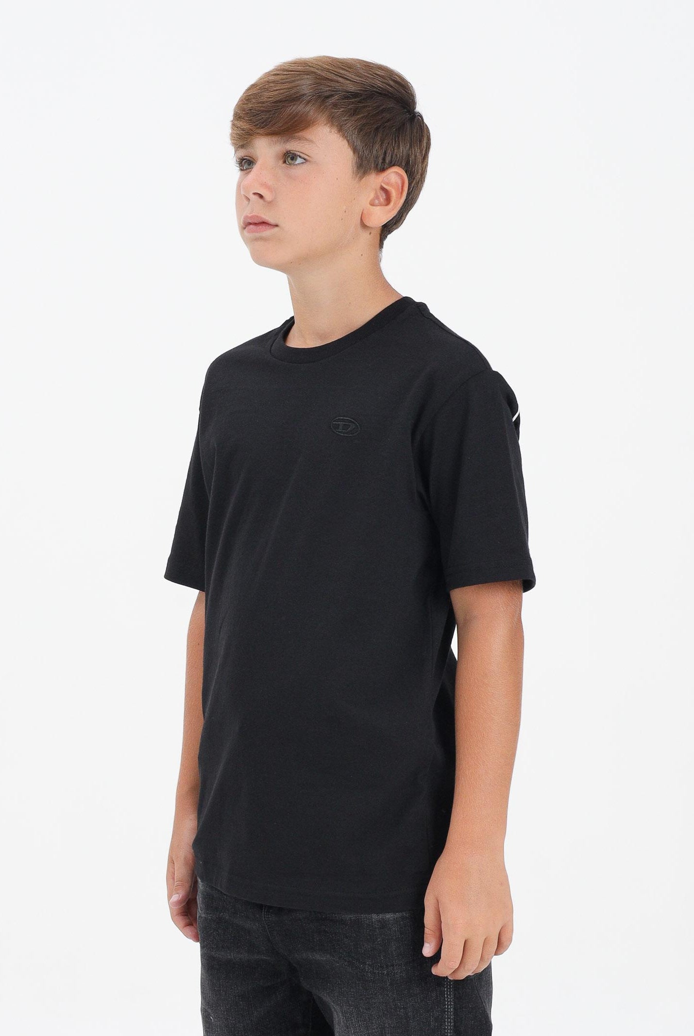 DIESEL T-shirt a manica corta nera per donna, ragazzi e bambini con logo Oval D J022760HGAM K900 DIESEL