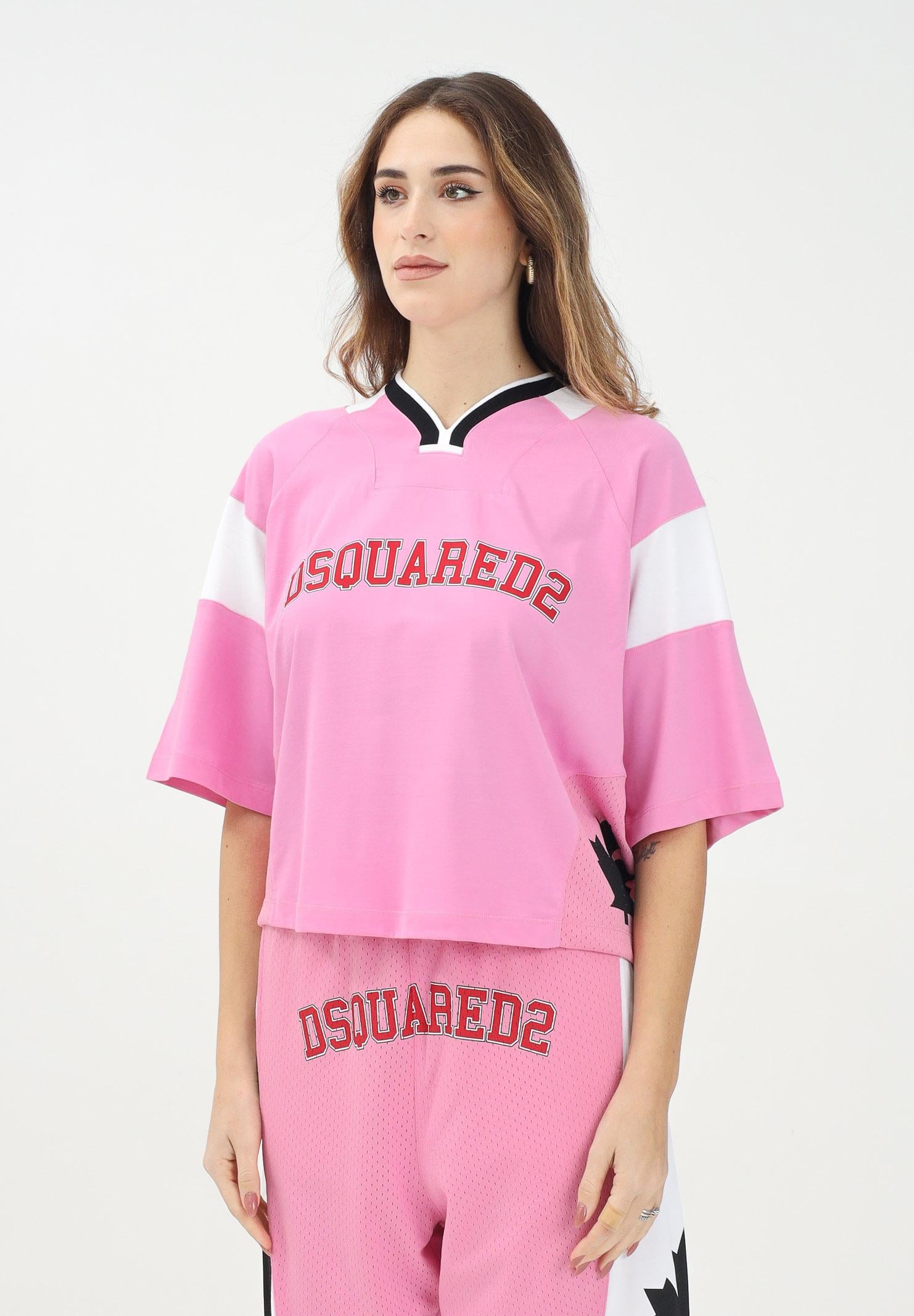 DSQUARED2 T-shirt a manica corta rosa per donna e bambina con marchio stile basket DQ2824D0AC4 DQ321 DSQUARED2