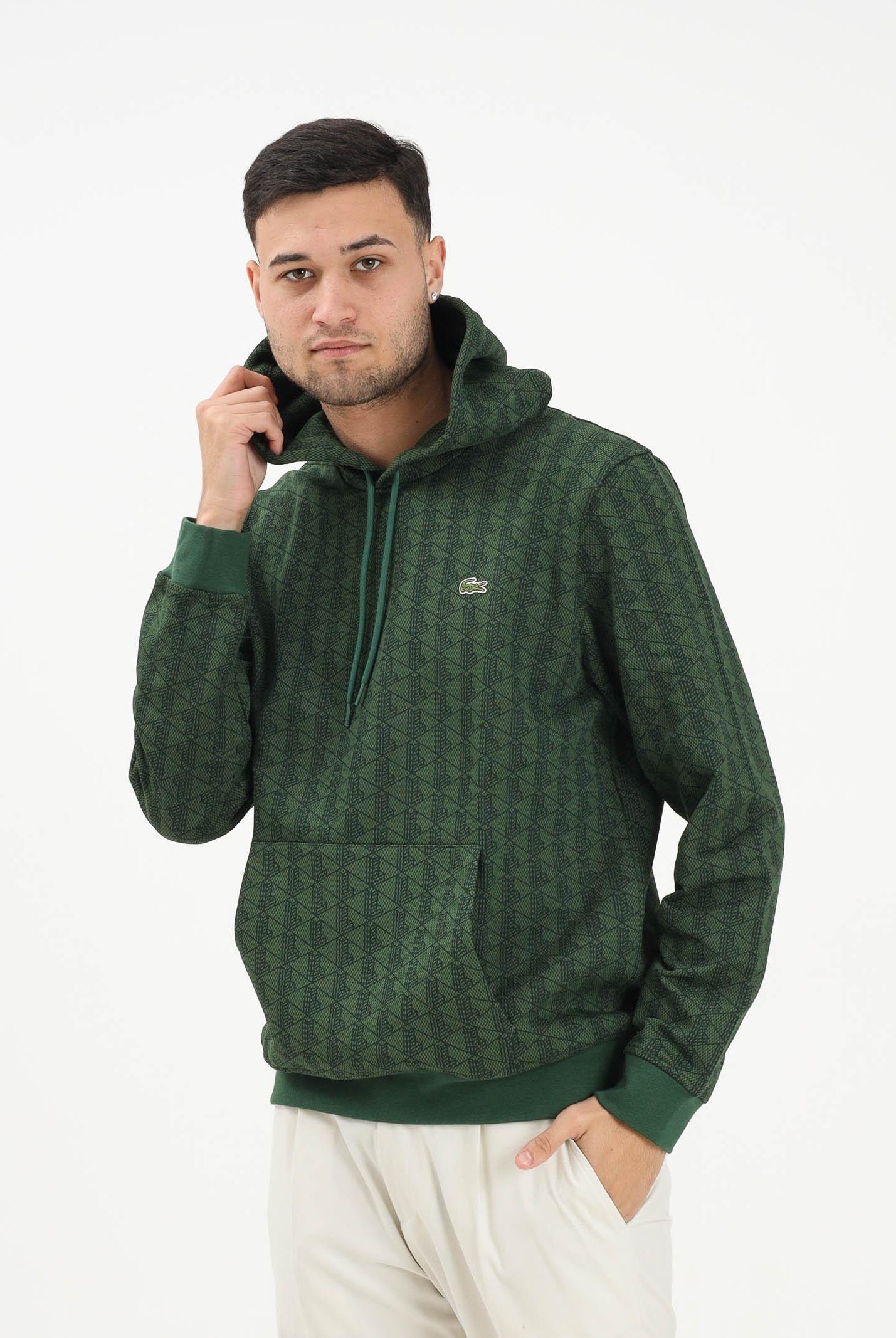 LACOSTE Felpa con cappuccio Monogram verde da uomo SH5885 D1R LACOSTE