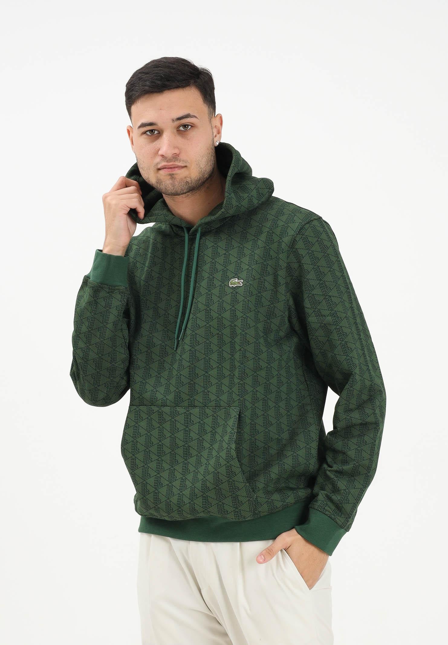 LACOSTE Felpa con cappuccio Monogram verde da uomo SH5885 D1R LACOSTE