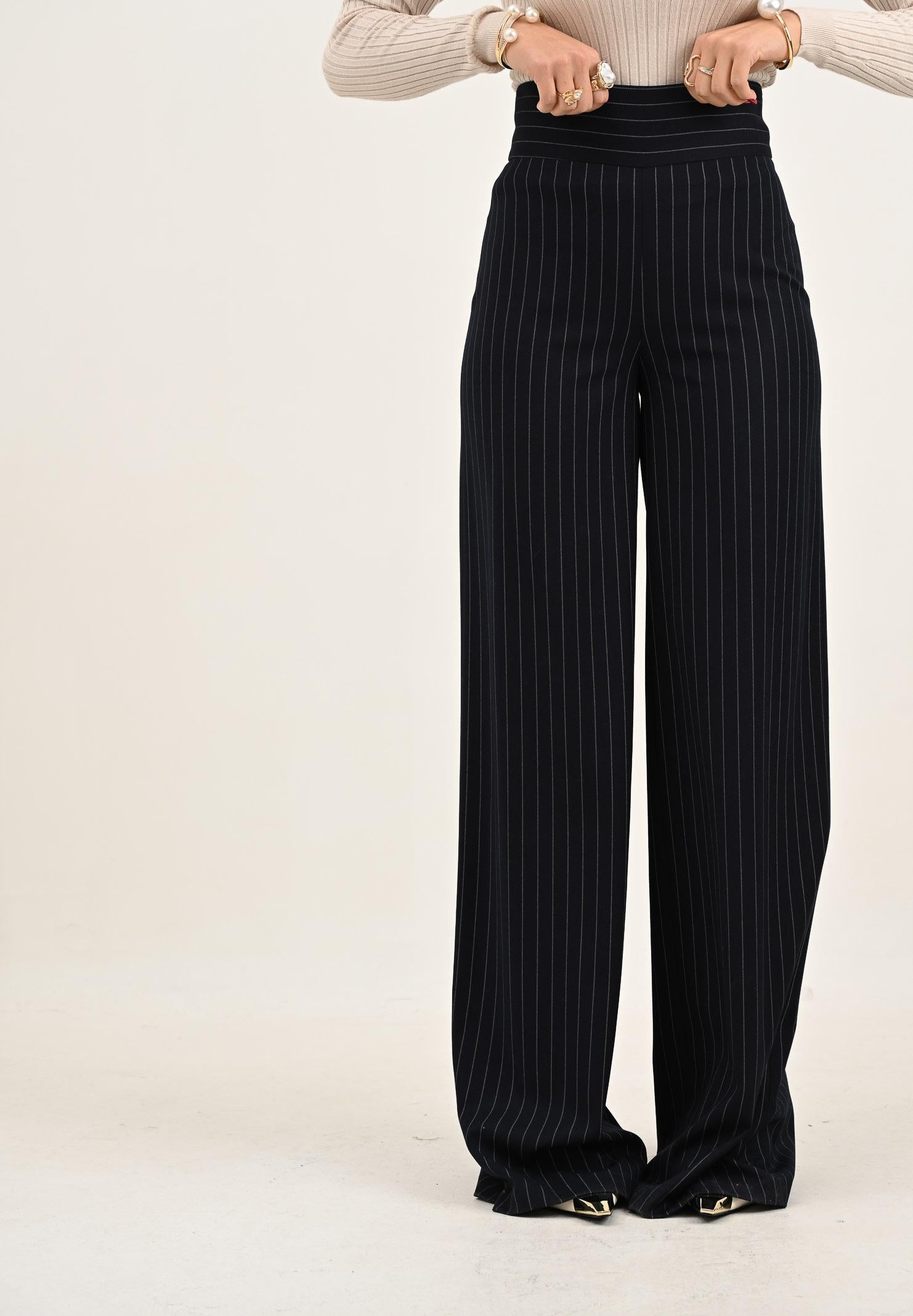 SANTAS Pantalone elegante POUVOIR blu da donna con micro gessatura verticale PV2626 BL SANTAS