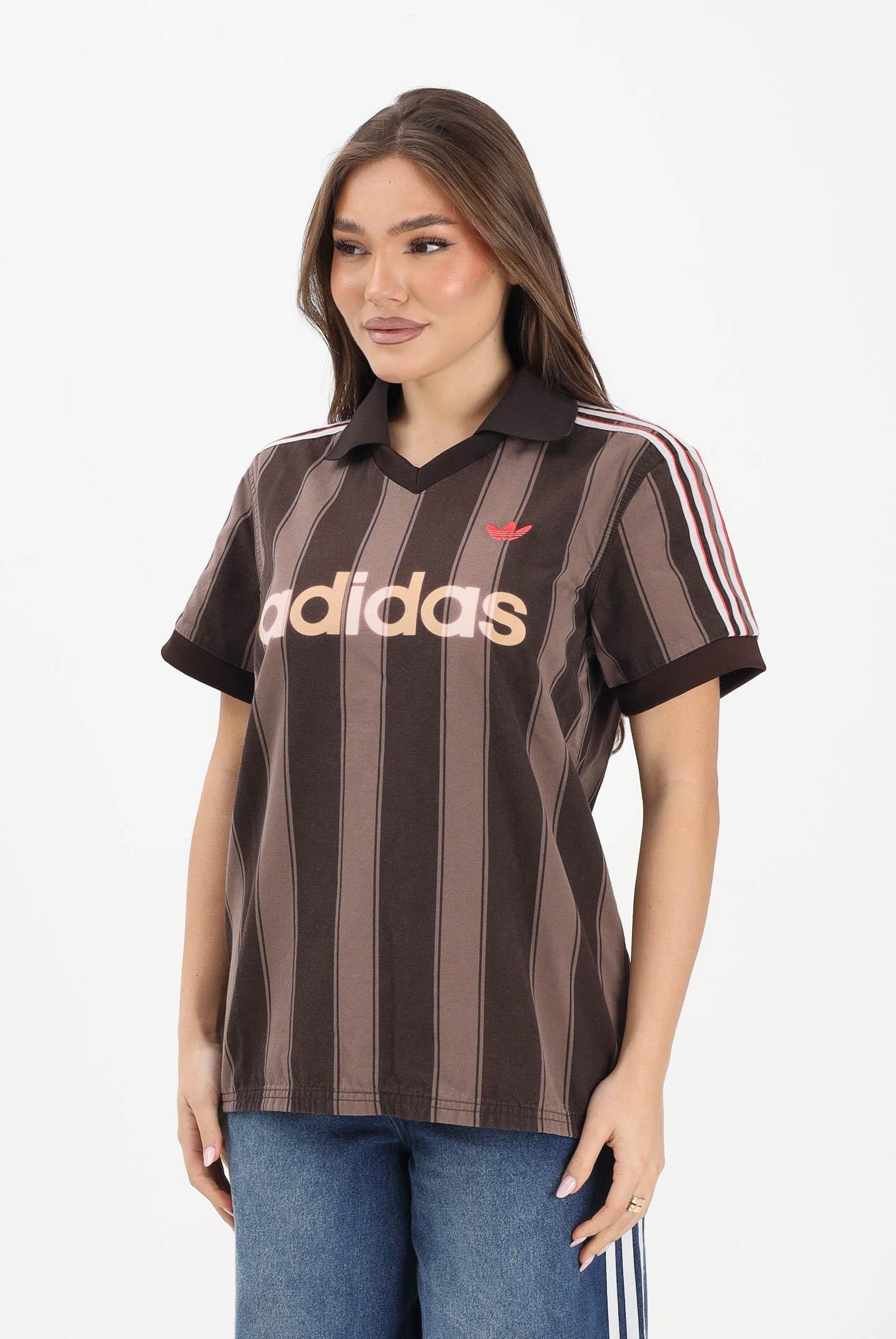 ADIDAS ORIGINALS Polo a manica corta Twill Football marrone da donna KD5450 . ADIDAS ORIGINALS