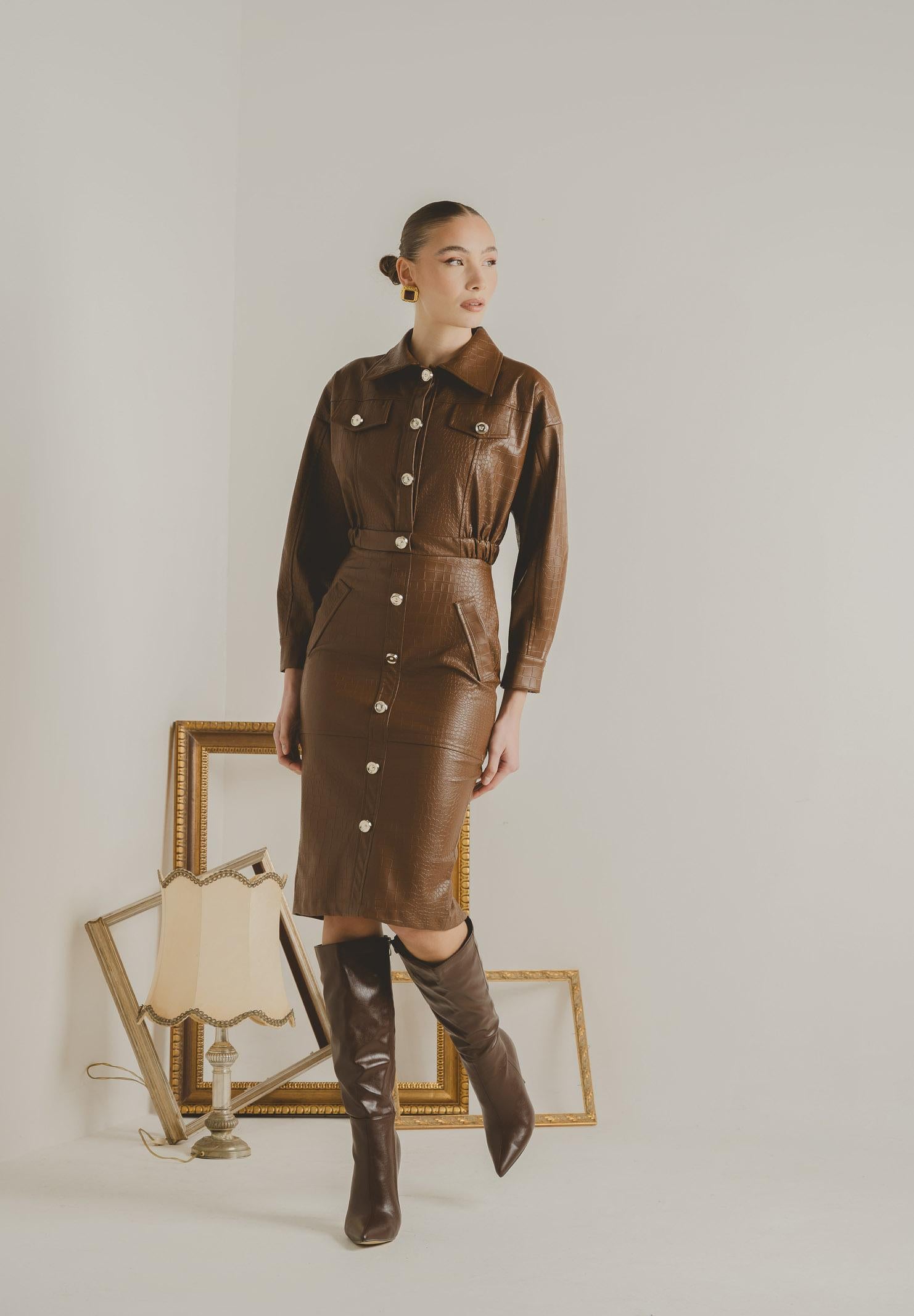 SANTAS Abito midi MYSTÈRE cuoio da donna PV2618 CU SANTAS