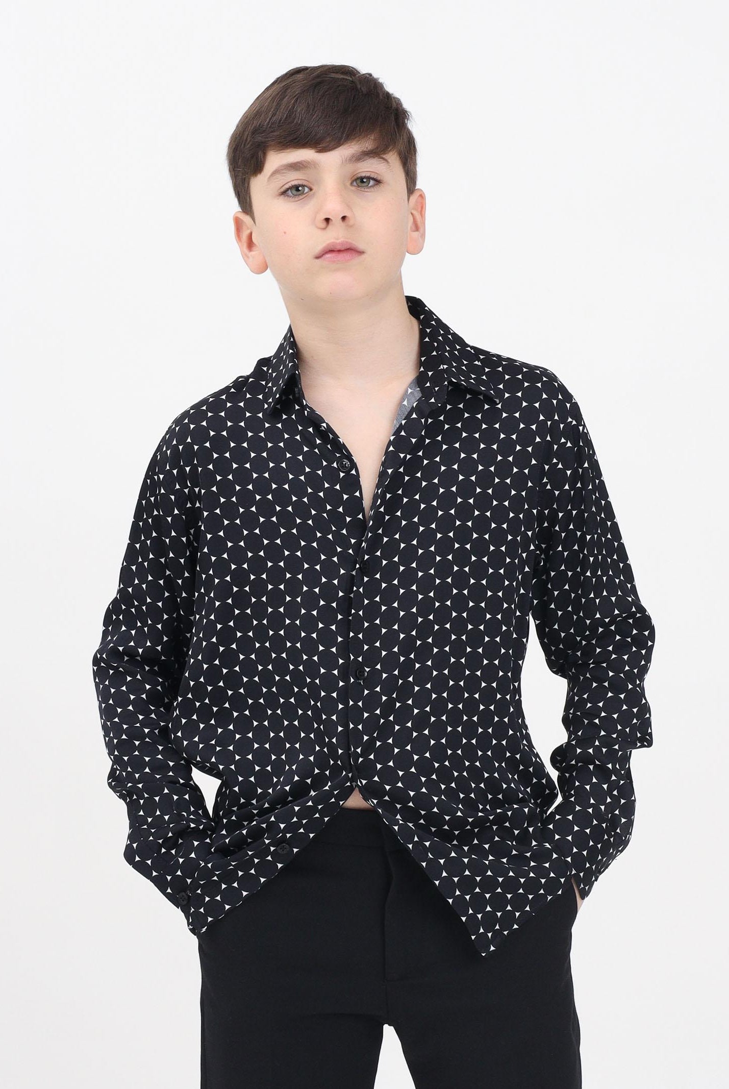 I'M BRIAN Camicia a manica lunga nera da bambino con stampa geometrica CA3305J 0028 I'M BRIAN