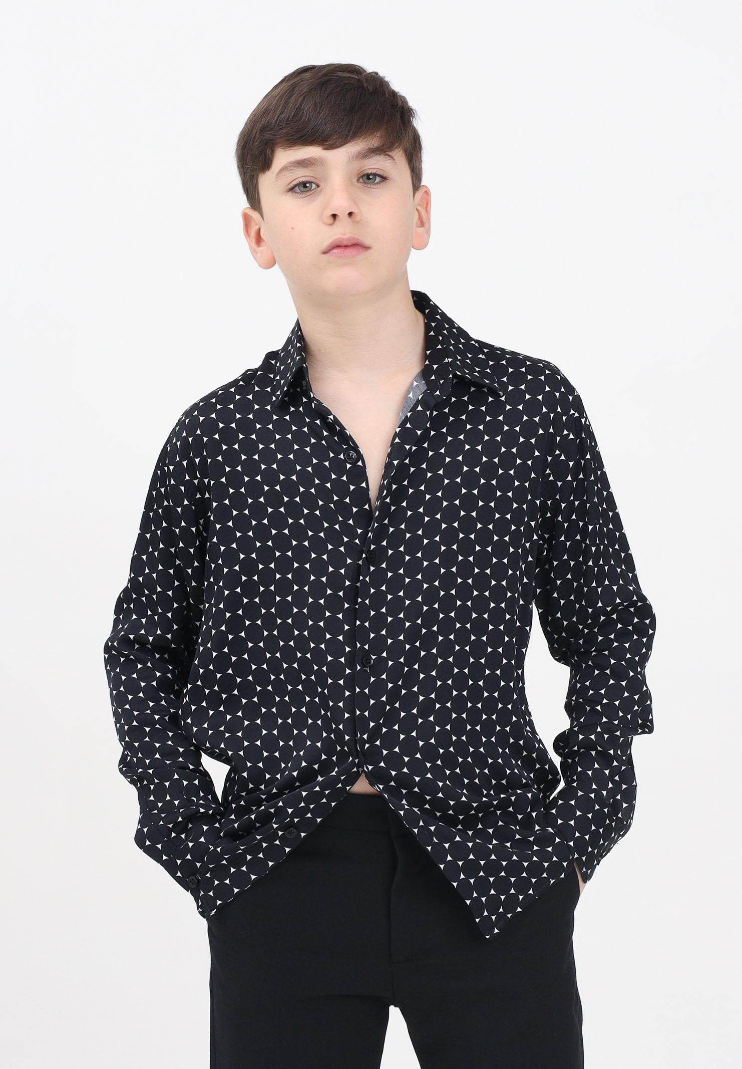 I'M BRIAN Camicia a manica lunga nera da bambino con stampa geometrica CA3305J 0028 I'M BRIAN