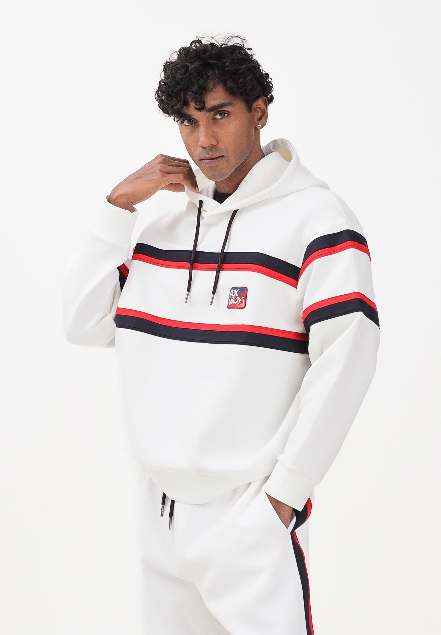 ARMANI EXCHANGE Felpa con cappuccio bianca da uomo caratterizzata da righe a contrasto XM001398AF13047 U0009 ARMANI EXCHANGE