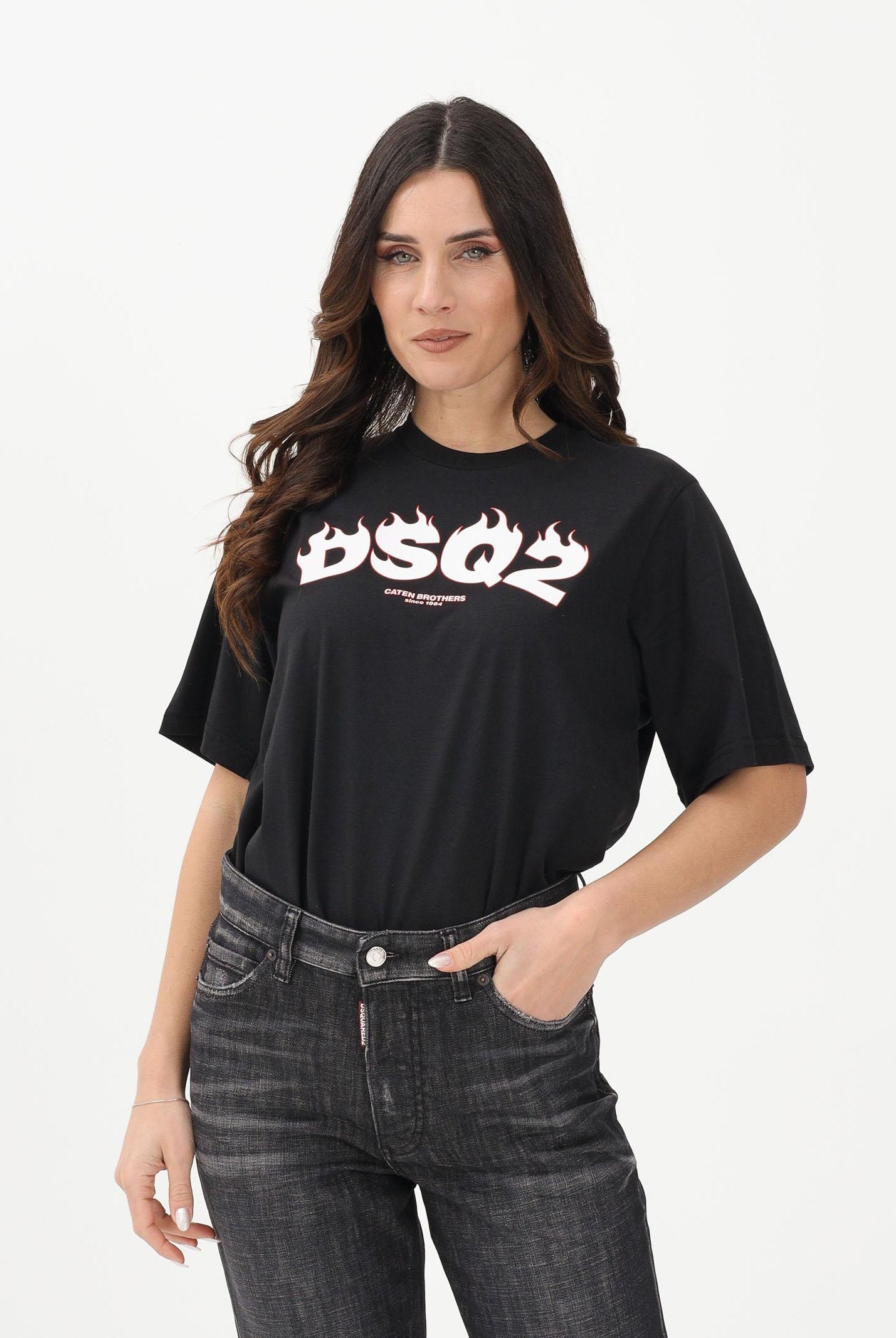 DSQUARED2 T-shirt a manica corta nera per donna, ragazzi e bambini con logo DSQ2 DQ3168D00XM DQ900 DSQUARED2