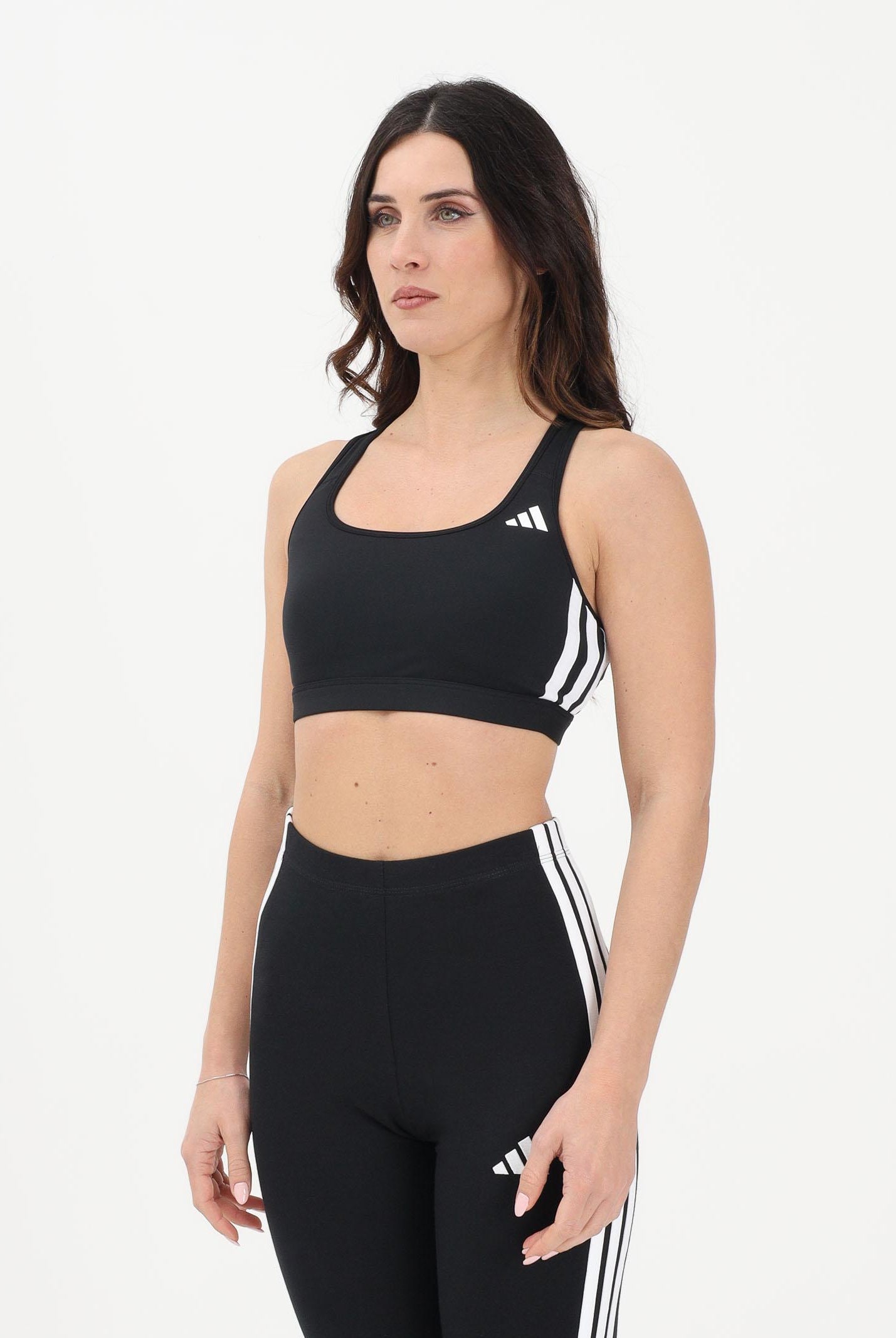 ADIDAS PERFORMANCE Top sportivo Optime Essentials Workout 3-Stripes Medium Support nero da donna KB4383 . ADIDAS PERFORMANCE