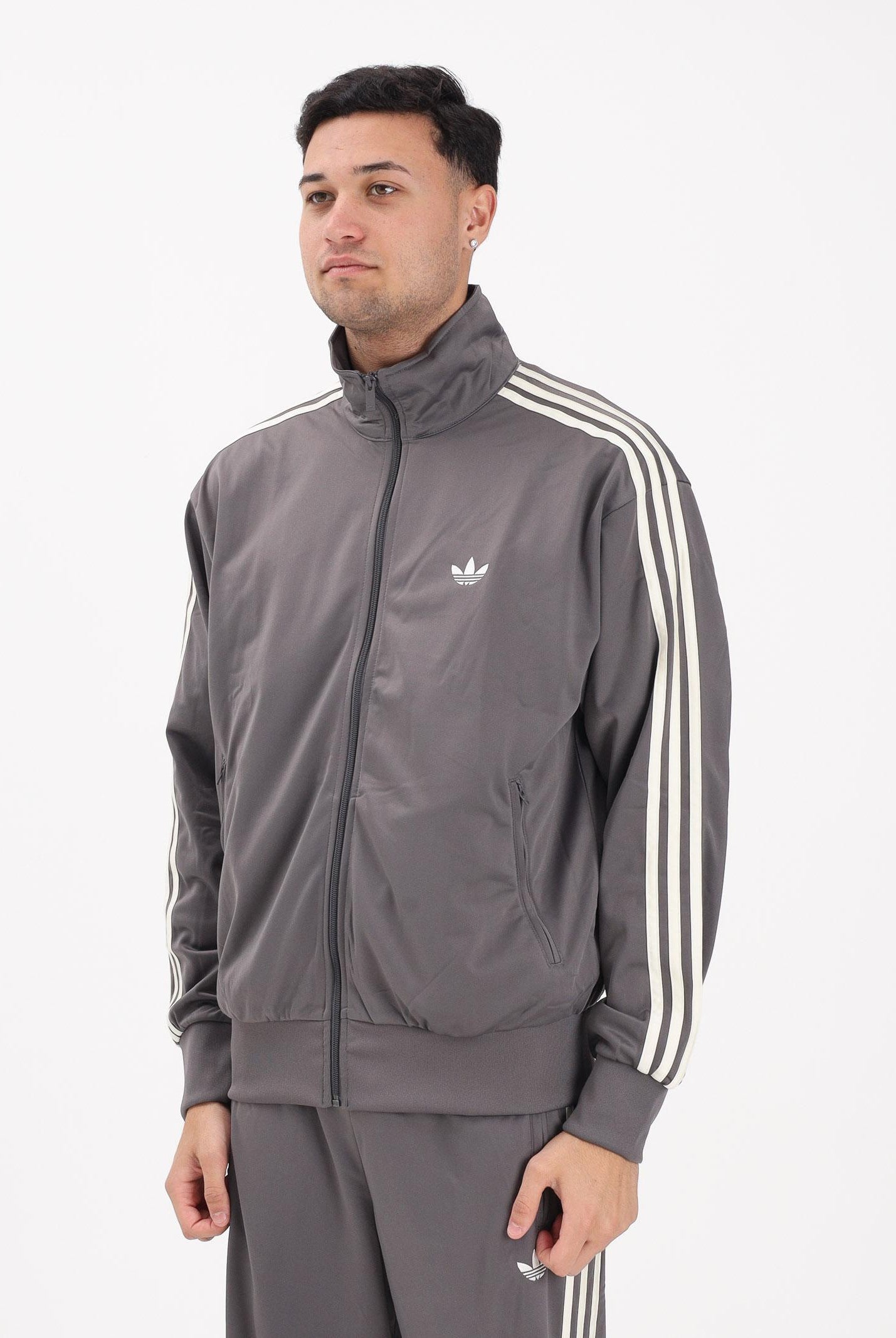 ADIDAS ORIGINALS Felpa con zip Firebird grigia e panna da uomo KE1645 . ADIDAS ORIGINALS