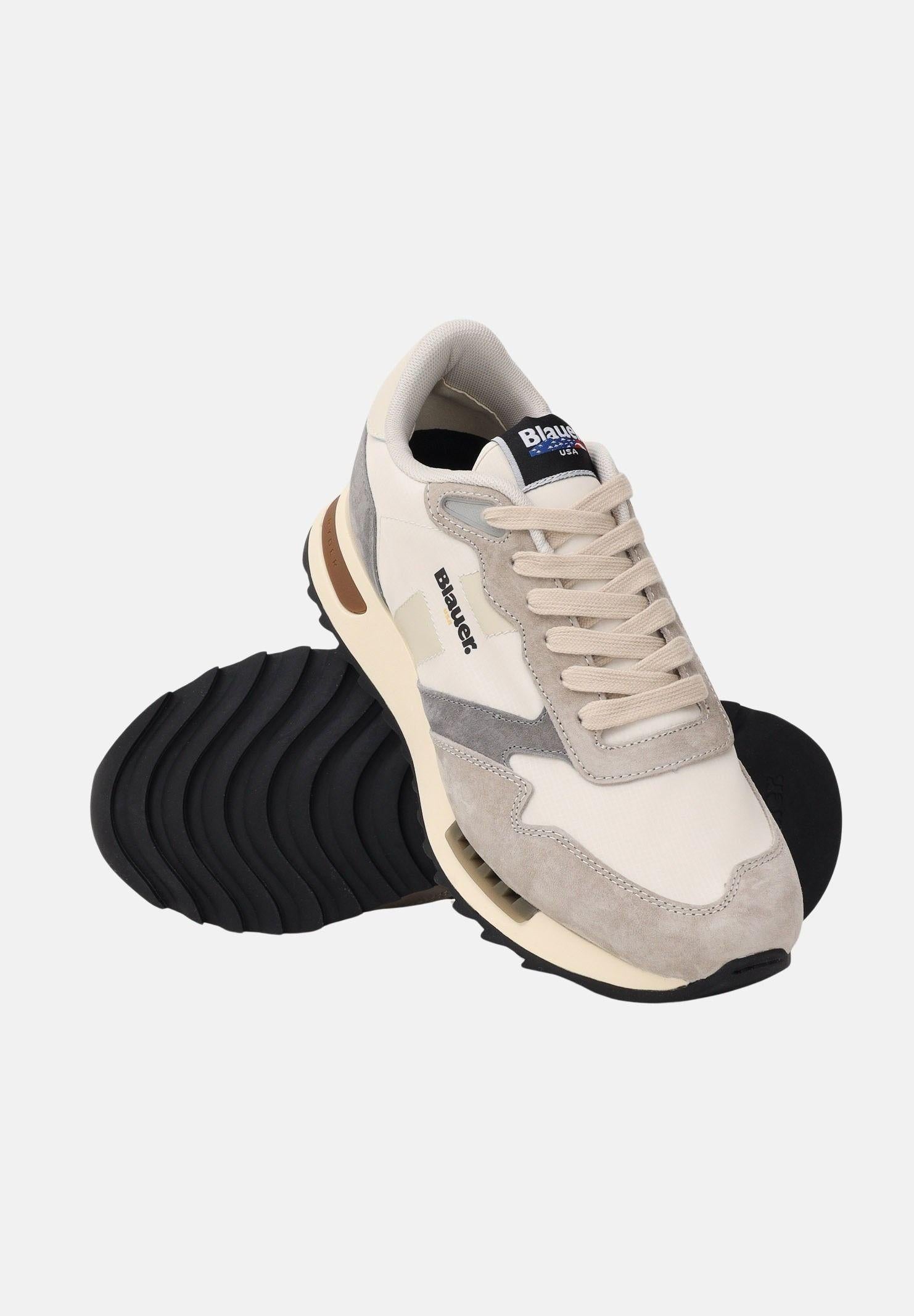 BLAUER Sneakers panna e grigie da uomo con logo S6RYDER01-NYS CRGR BLAUER