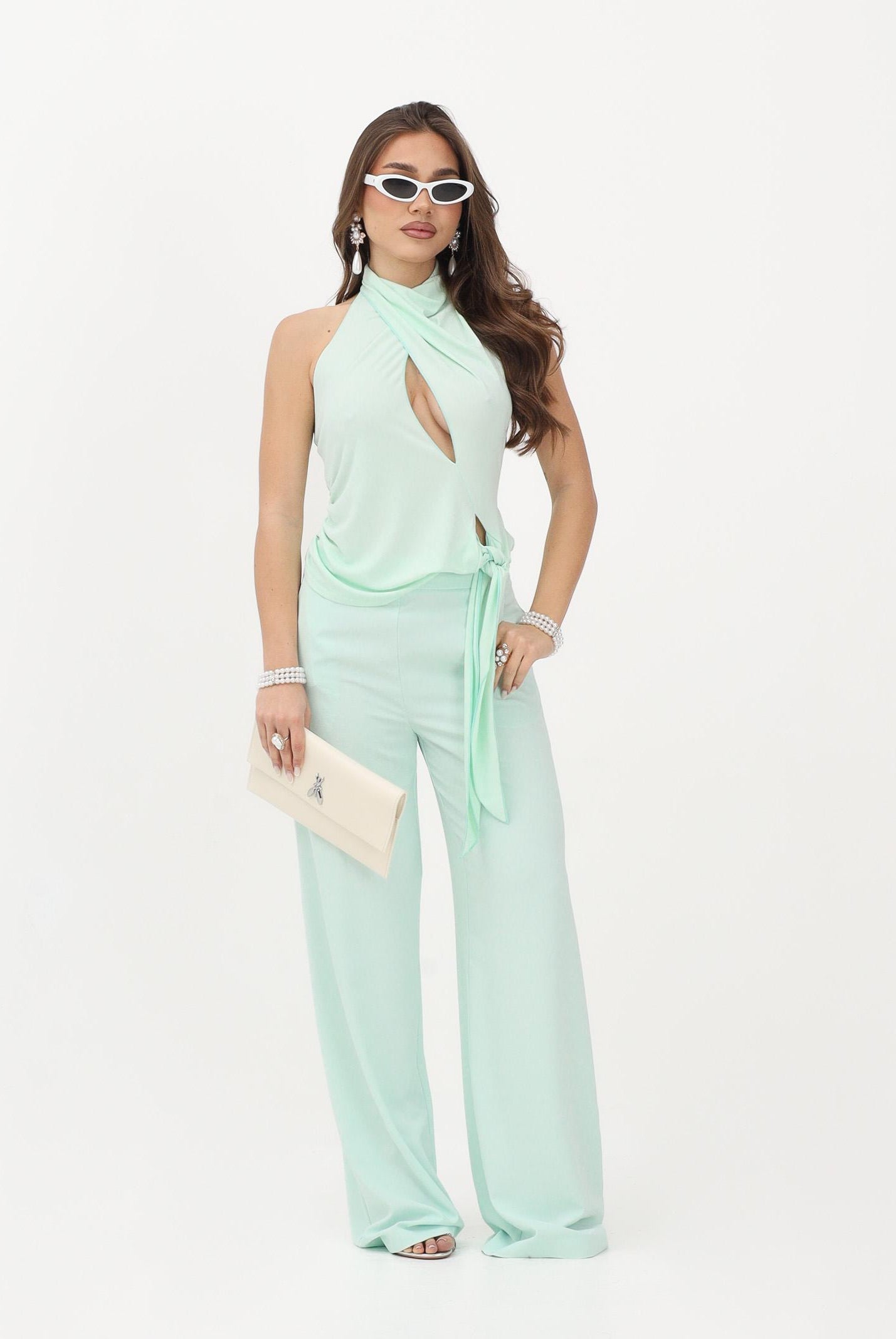 PATRIZIA PEPE Top verde acqua da donna con drappeggio e nodo laterale 2M4527J333 G632 PATRIZIA PEPE