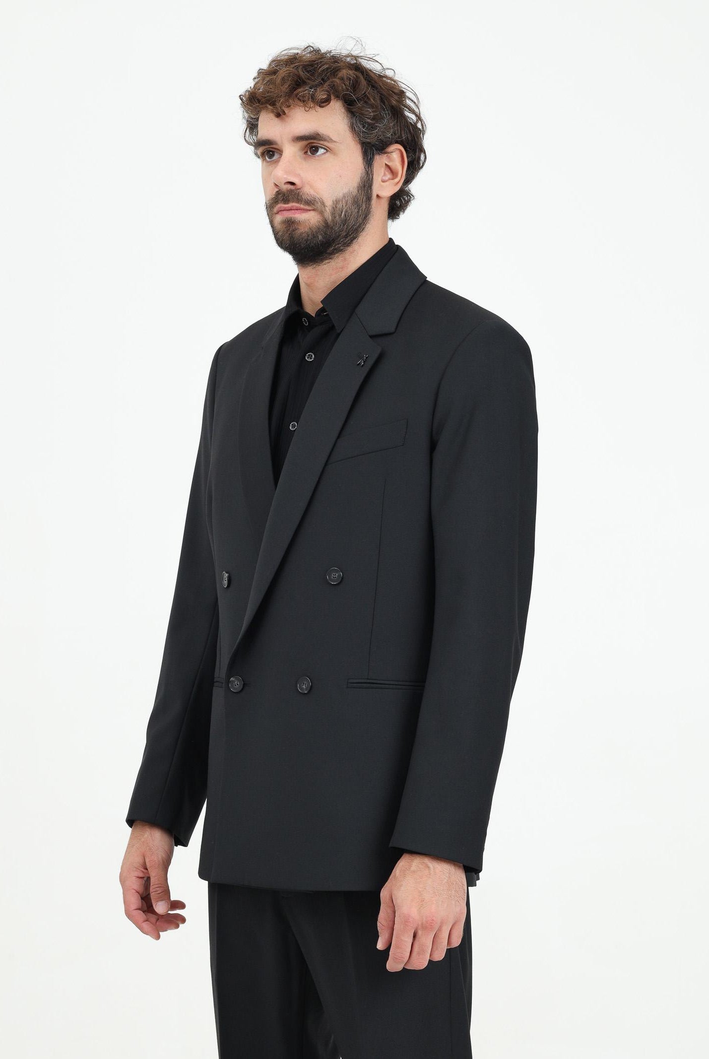 Giacca dritta doppiopetto nera da uomo 5S0743/A1WK K102Nero vinile PATRIZIA PEPE