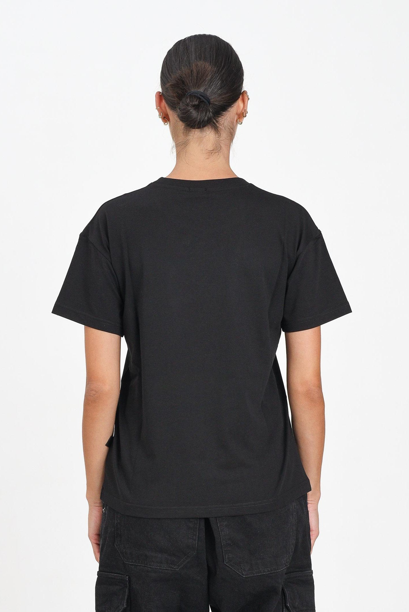 GCDS T-shirt a manica corta nera per donna e bambina con stampa glitterata TI AMO GCDS B2JW2335BA3 99 GCDS