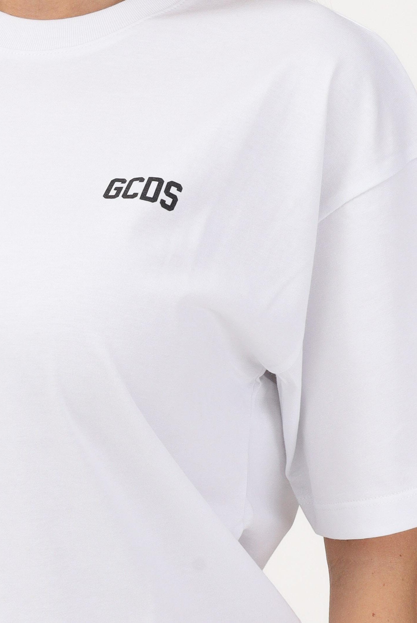 GCDS T-shirt a manica corta bianca per donna, ragazzi e bambini con maxi stampa sul retro Z0UJQC587J105 100B GCDS