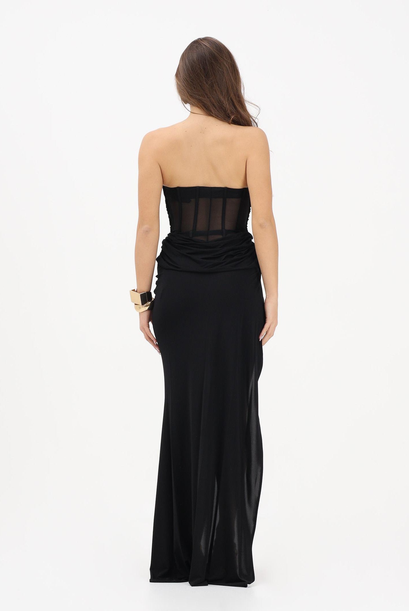 ELISABETTA FRANCHI Abito lungo nero da donna con coppe in metallo ABR3562E2 110 ELISABETTA FRANCHI