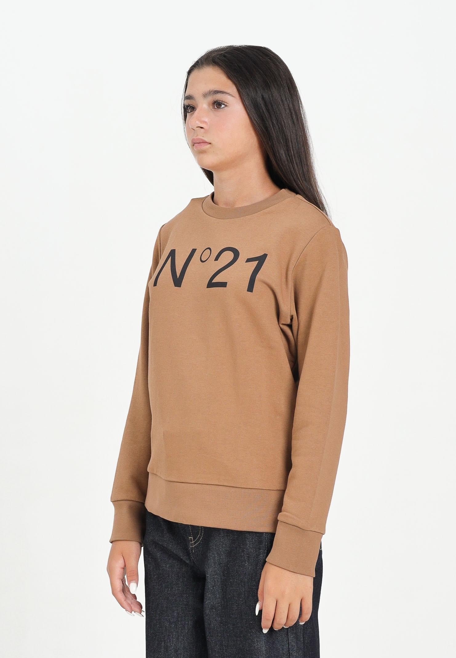 N21 Felpa girocollo cammello per donna, ragazzi e bambini con logo a contrasto N21588N0154 0N720 N21