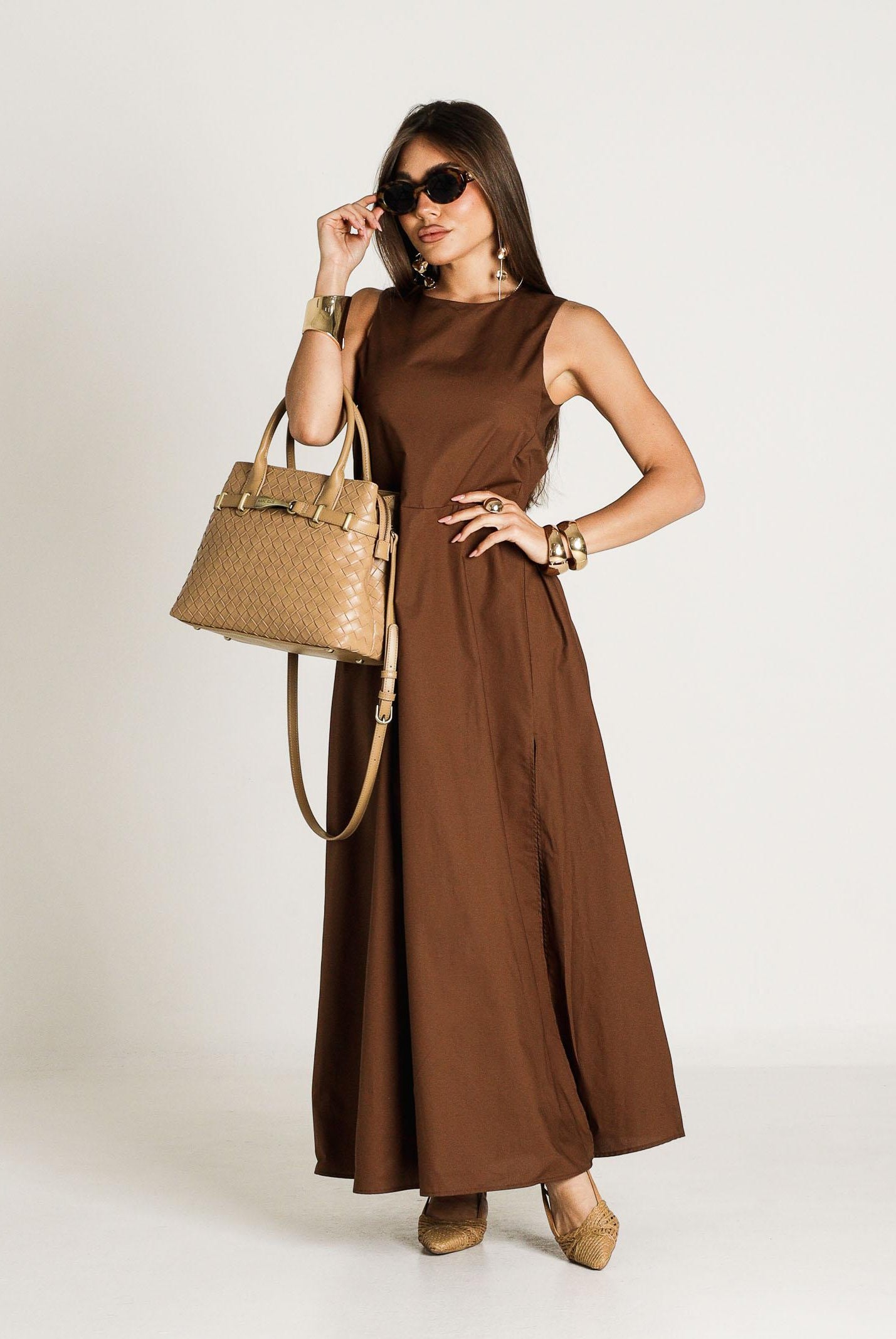 VICOLO abito lungo eleganteTabacco marrone donna. AB1814 TA VICOLO