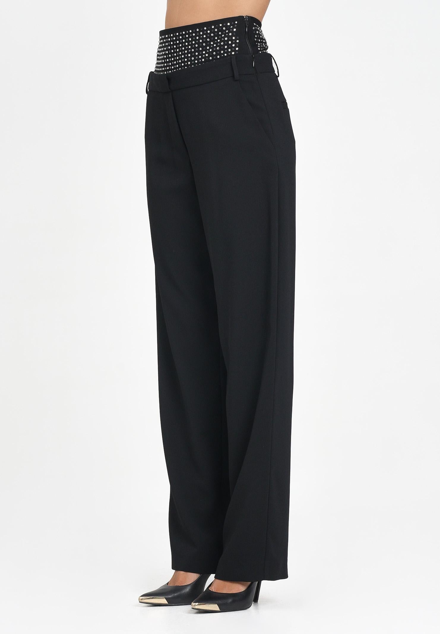 SIMONA CORSELLINI Pantalone elegante nero da donna caratterizzato da una fascia in vita alta decorata con borchie argentate A25CEPA10201-C00113 V0003 SIMONA CORSELLINI