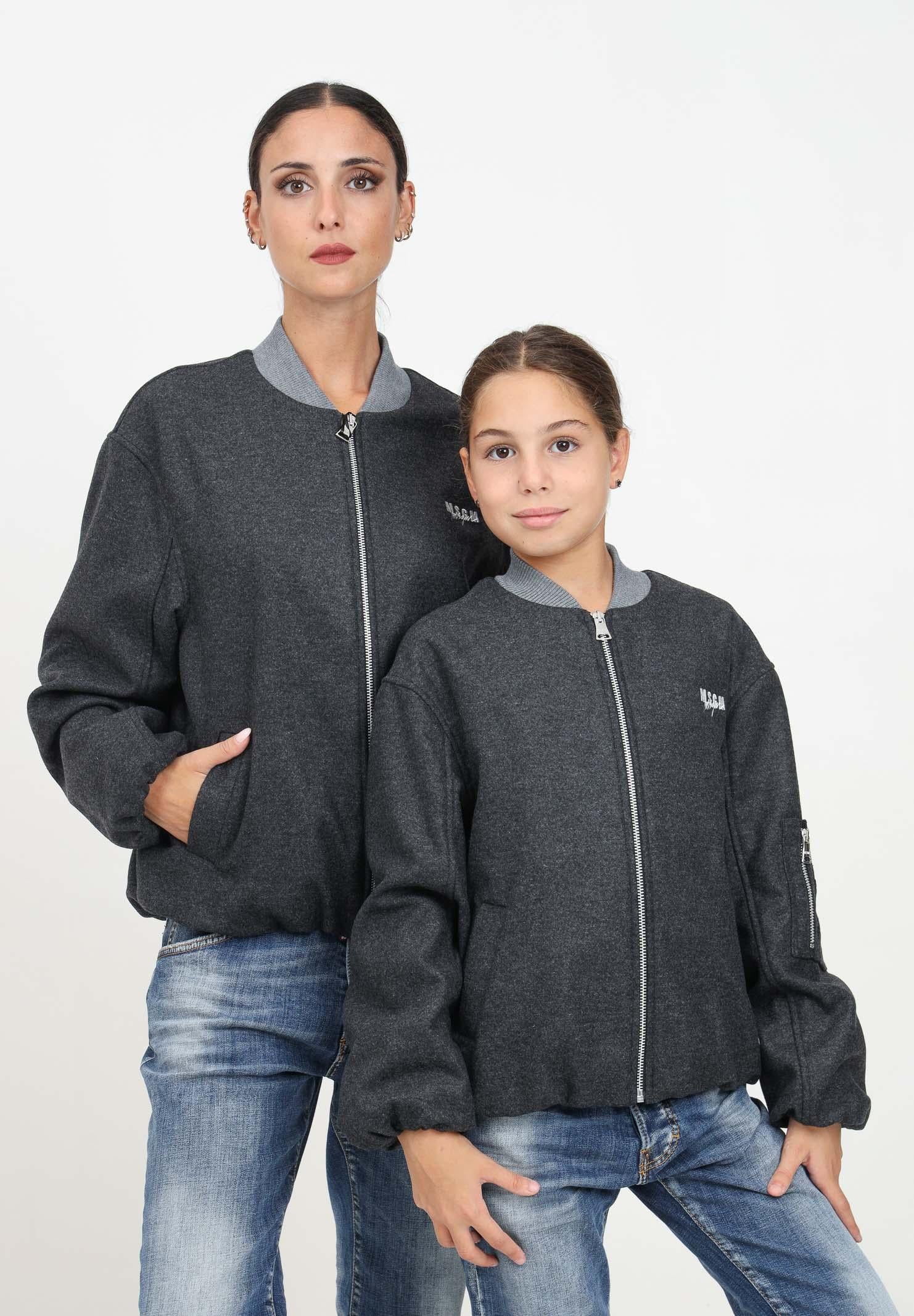 Bomber grigio per donna e bambina con piccolo ricamo logo F4MSJGBO209 101 MSGM