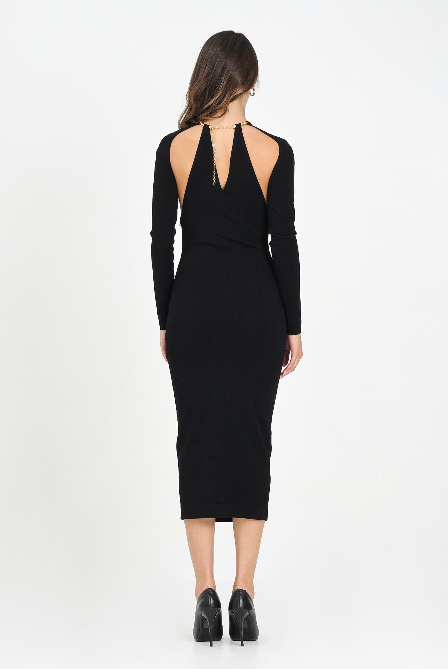 ELISABETTA FRANCHI Abito midi nero da donna con snake gioiello<BR/> AM11S56E2 110 ELISABETTA FRANCHI