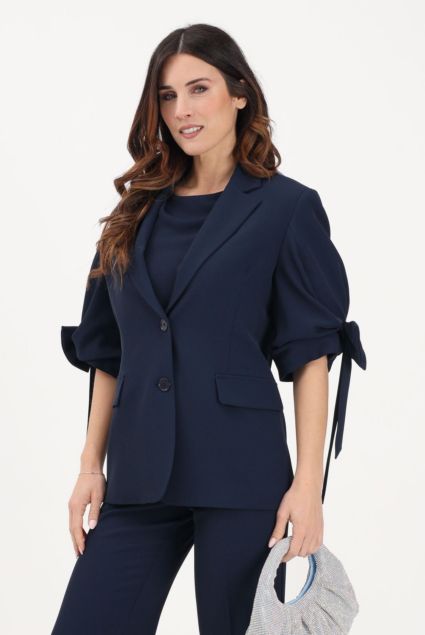 VICOLO Giacca monopetto blu da donna con fiocchi TAB0244 A89 VICOLO