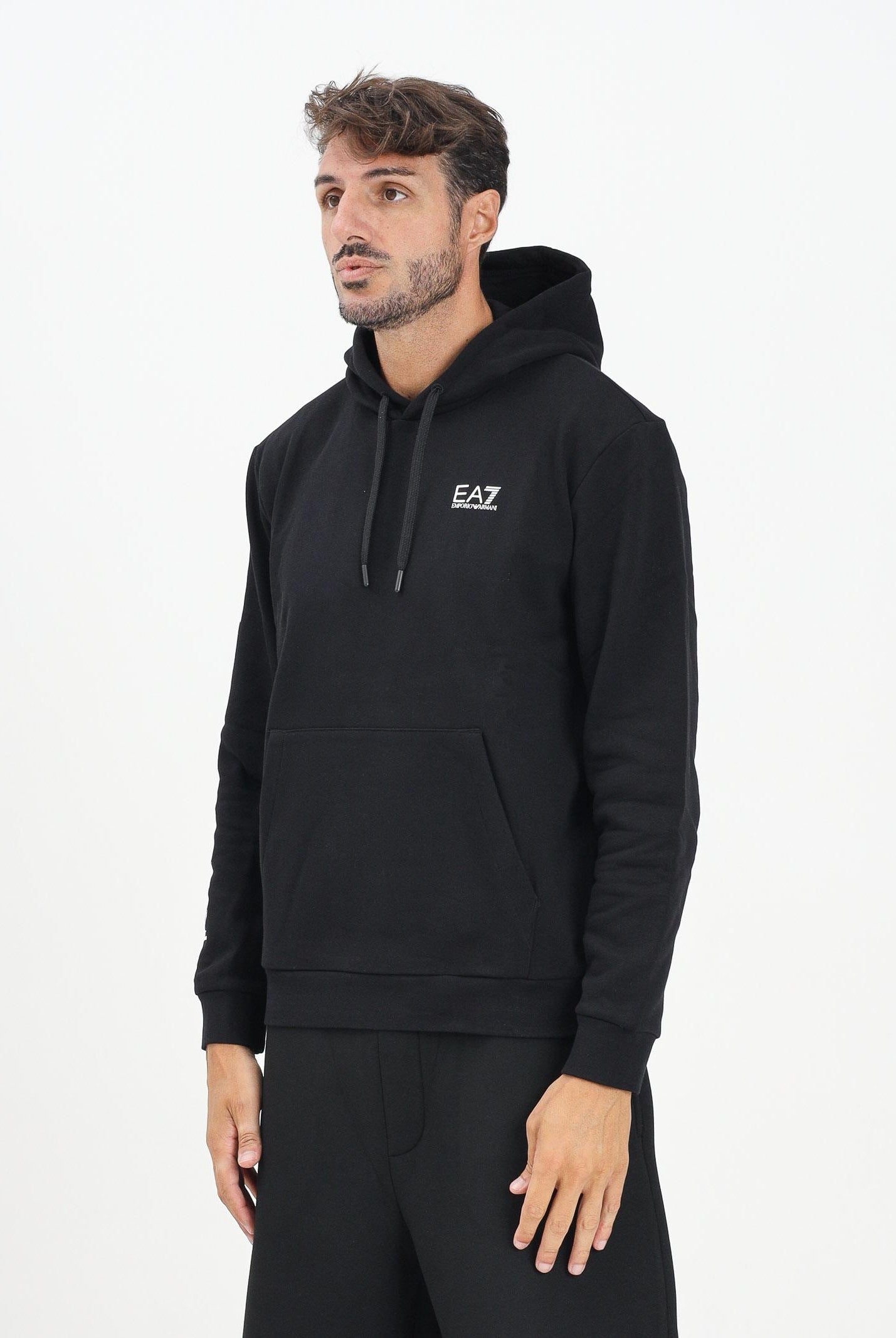 EA7 Felpa con cappuccio nera da uomo caratterizzata da stampa logo 7M000570AF10377 MC001 EA7