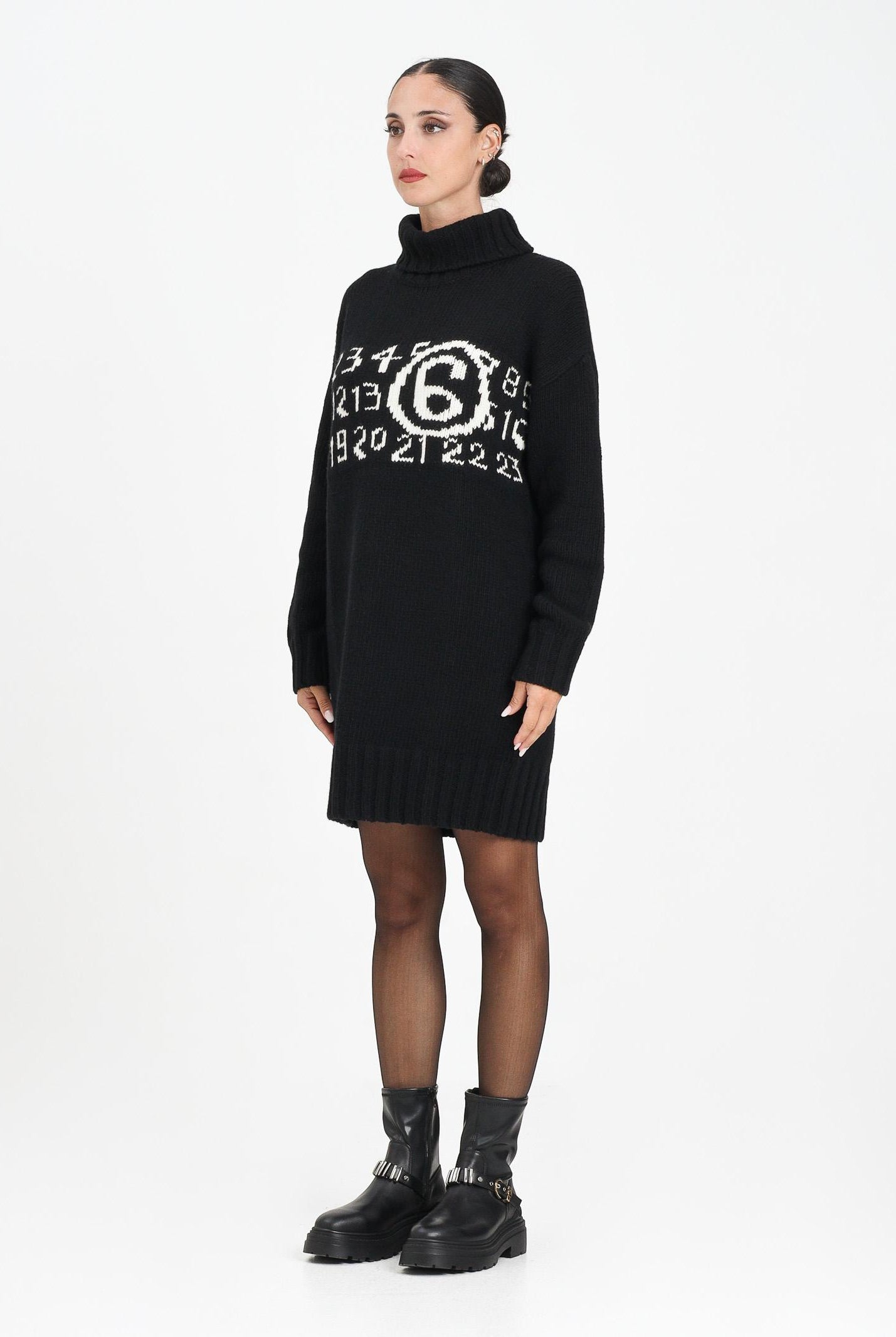 MAISON MARGIELA Abito corto nero per donna e ragazza con maxi logo M60848MM06M M6900 MAISON MARGIELA