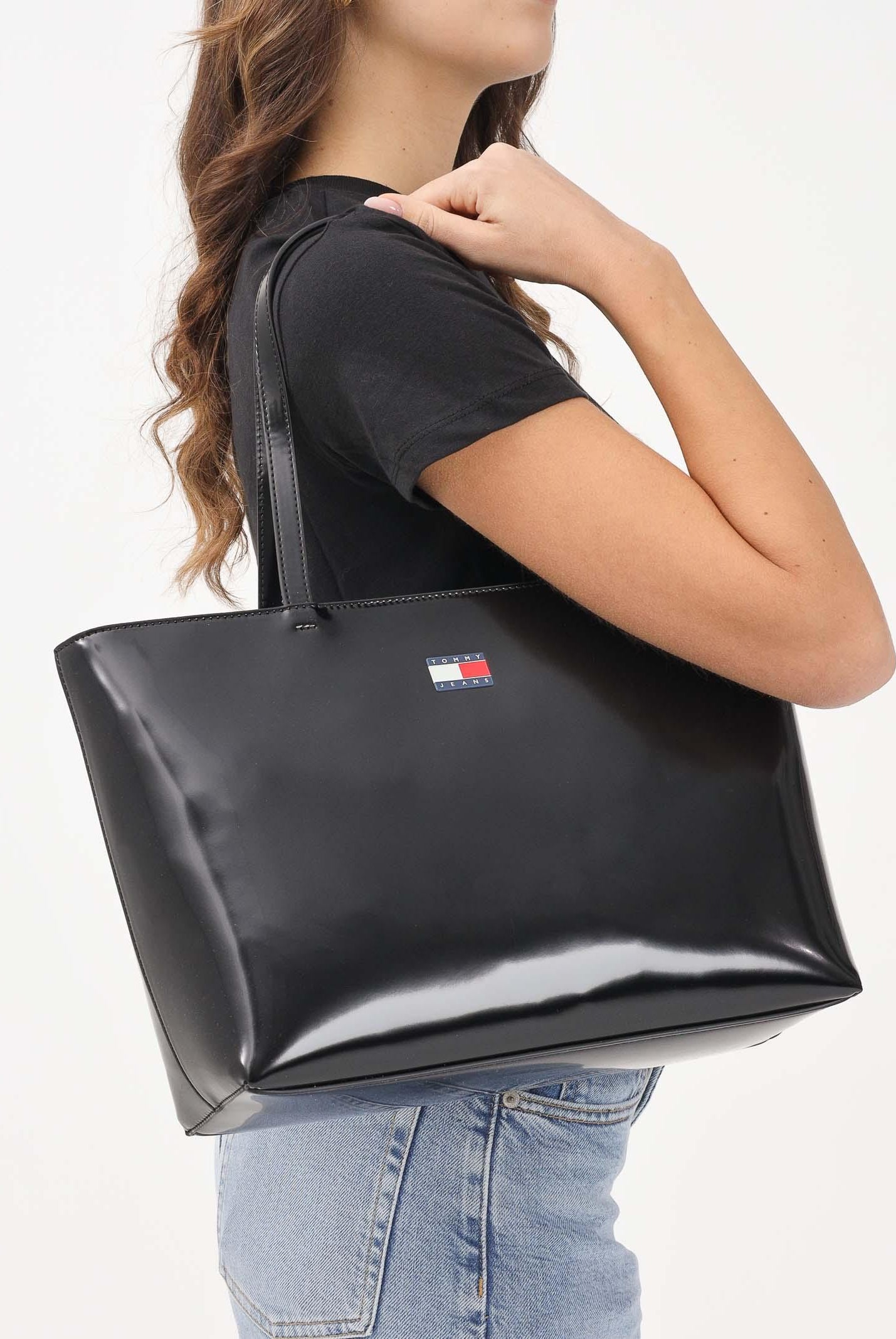 TOMMY JEANS Shopper nera da donna con logo AW0AW18069 BDS TOMMY JEANS