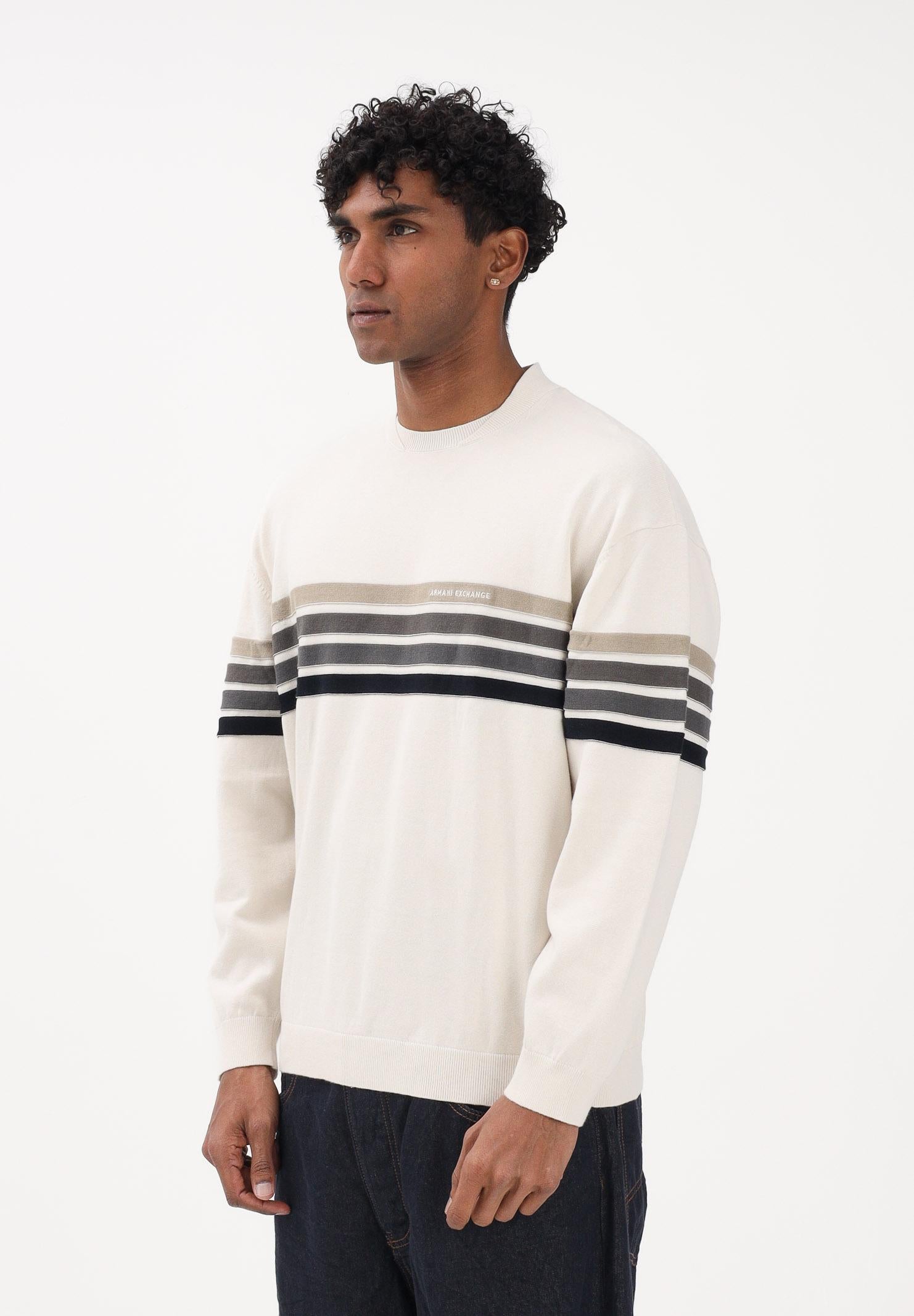 ARMANI EXCHANGE Maglioncino girocollo panna da uomo con bande a contrasto XM002424AF11960 M1302 ARMANI EXCHANGE