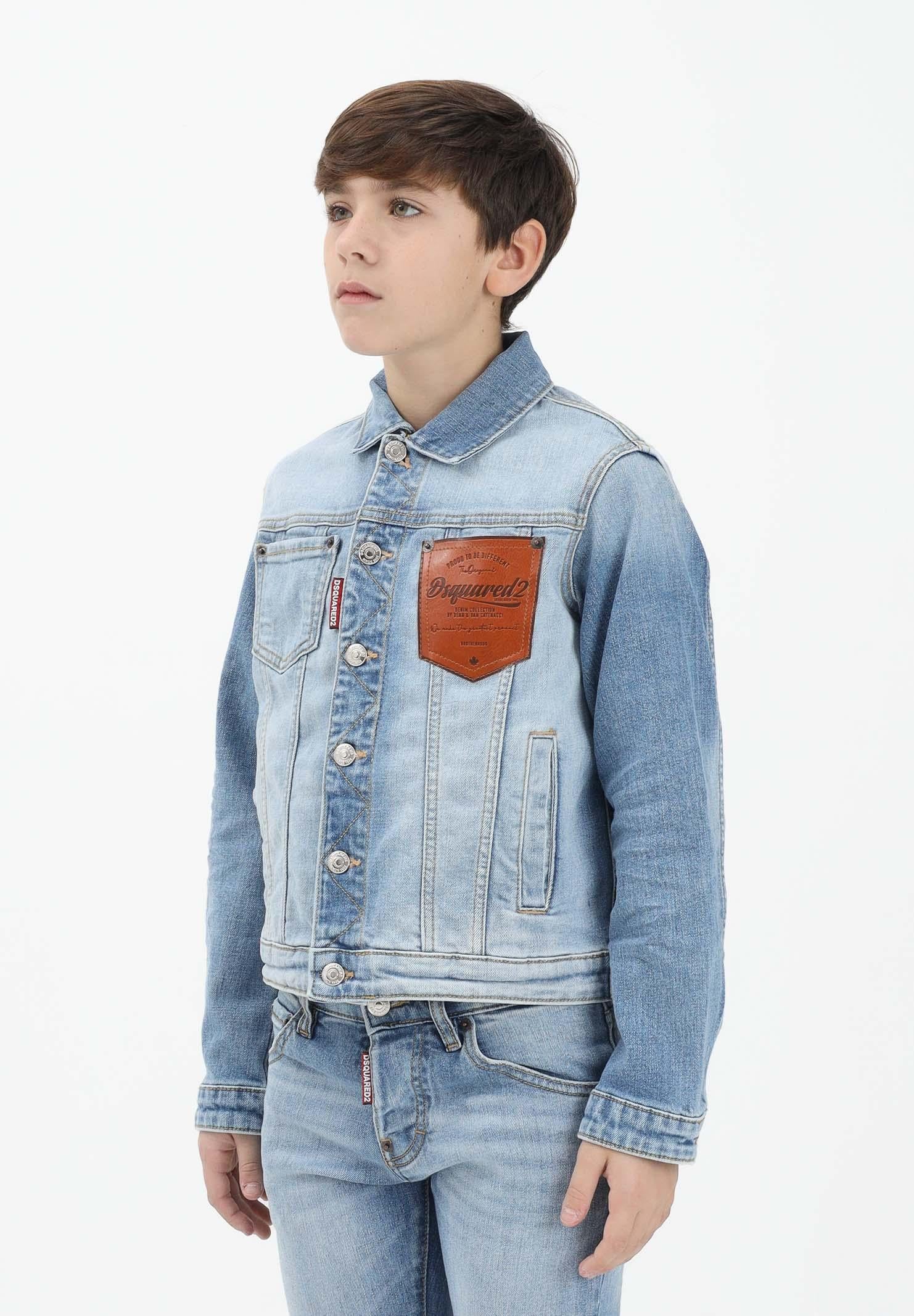 DSQUARED2 Giubbotto di jeans in denim chiaro per donna, ragazzi e bambini con logo DQ3240D0AF3 DQ01 DSQUARED2
