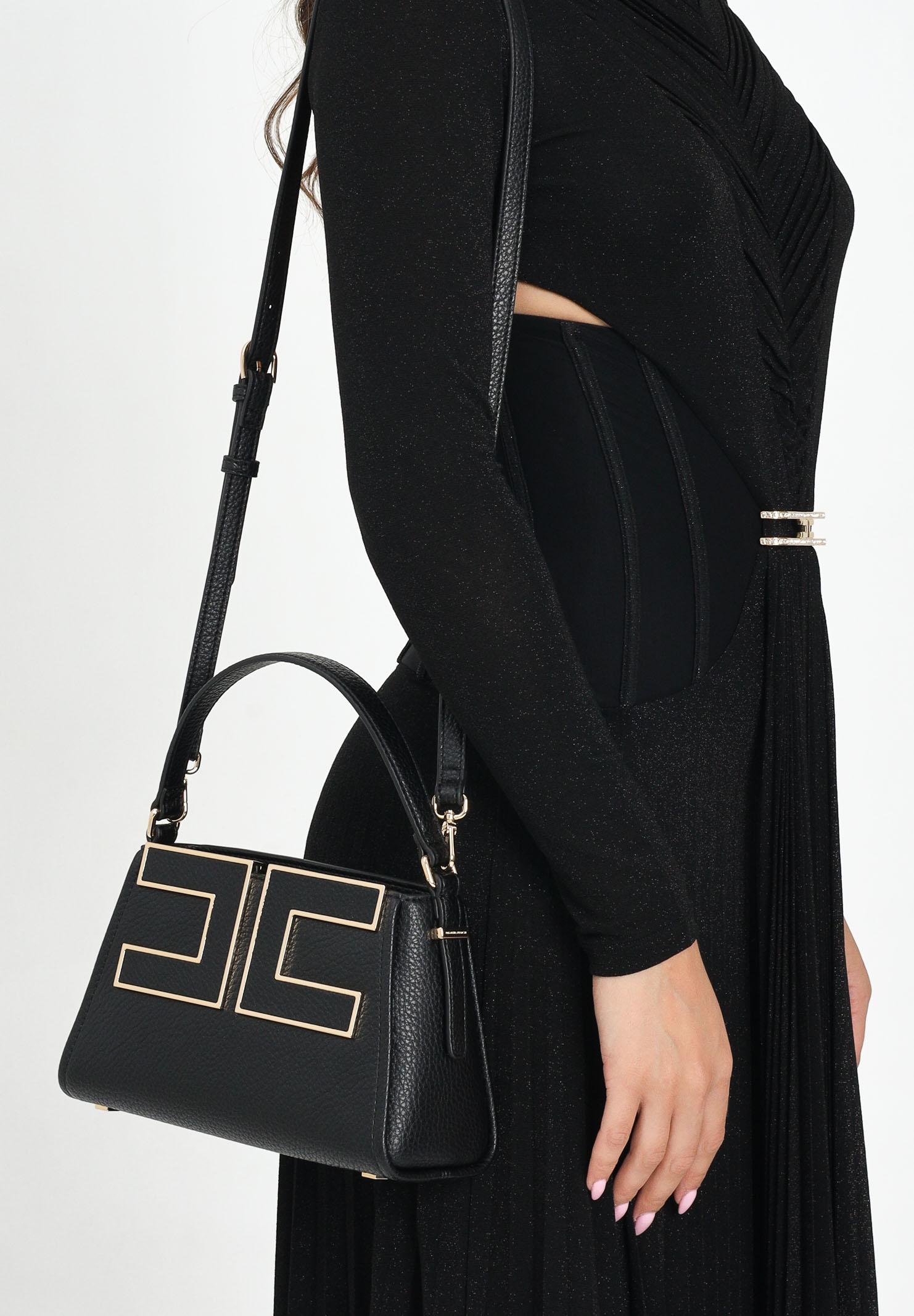 ELISABETTA FRANCHI Borsa a spalla nera da donna con logo BS36A56E2 110 ELISABETTA FRANCHI