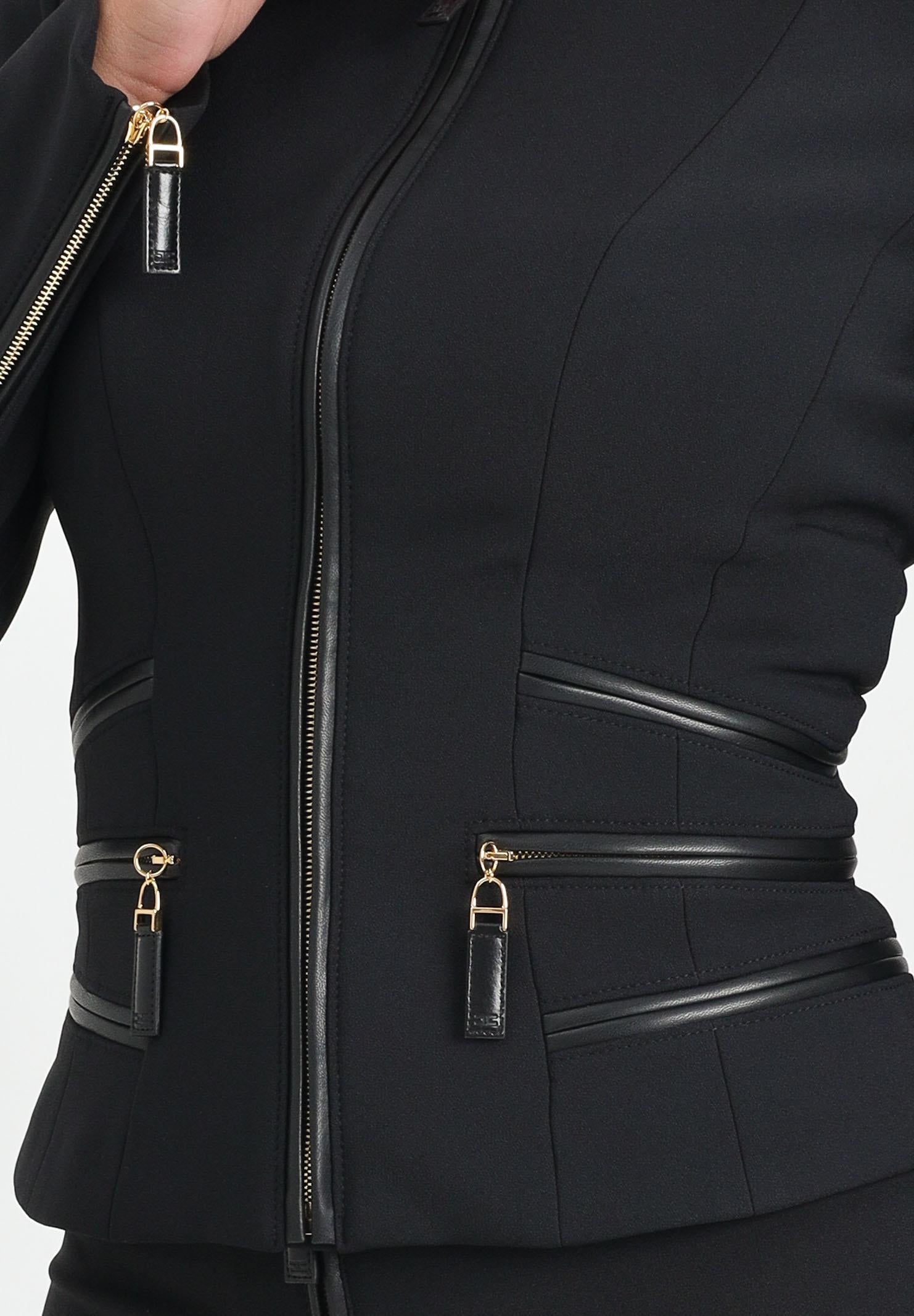 ELISABETTA FRANCHI Giacca nera da donna in doppio crêpe con dettagli zip<BR/> GI17356E2 110 ELISABETTA FRANCHI