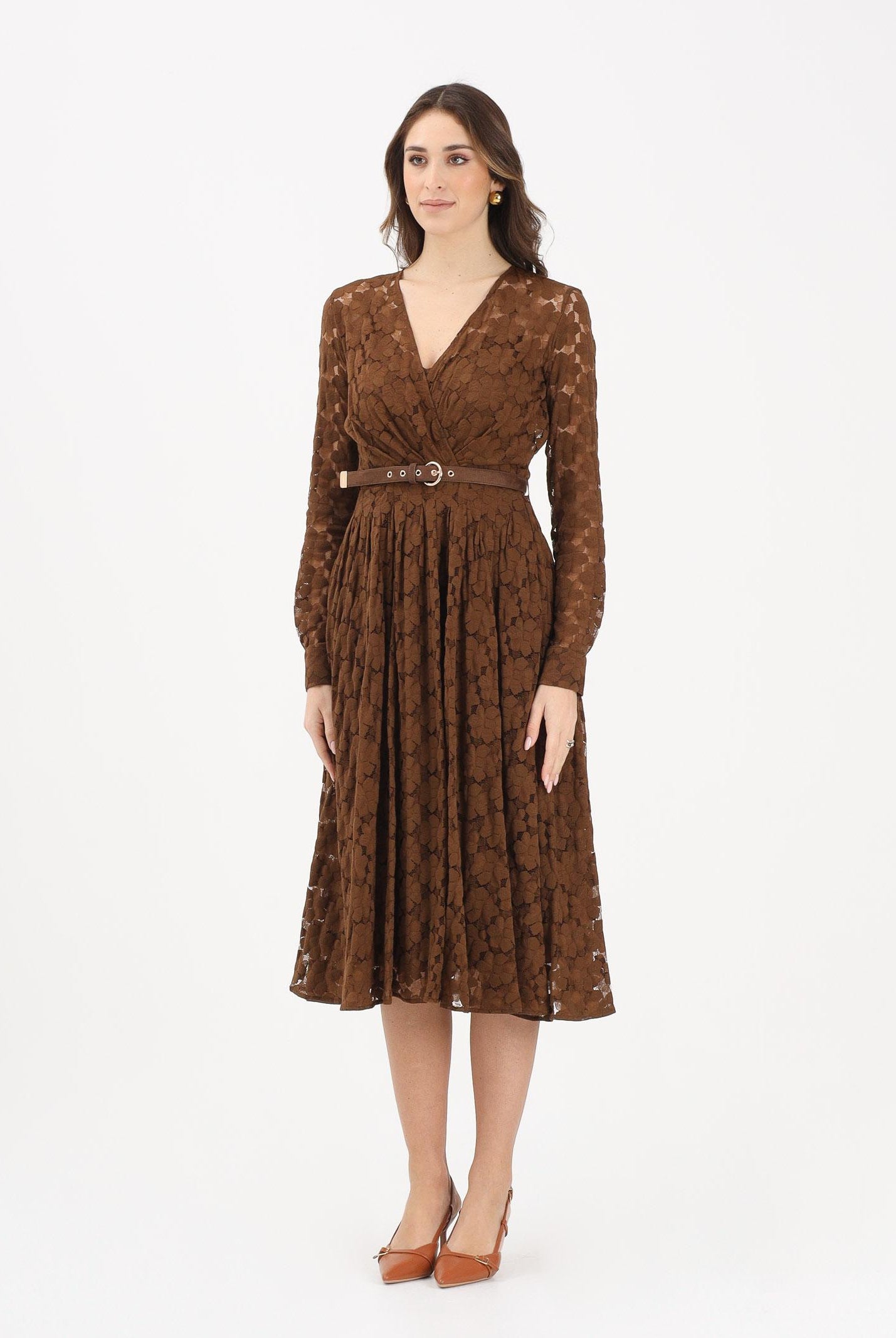 MAX MARA Abito midi MSTAGRUME marrone da donna realizzato in pizzo lavorato 2616631011600 002 MAXMARA