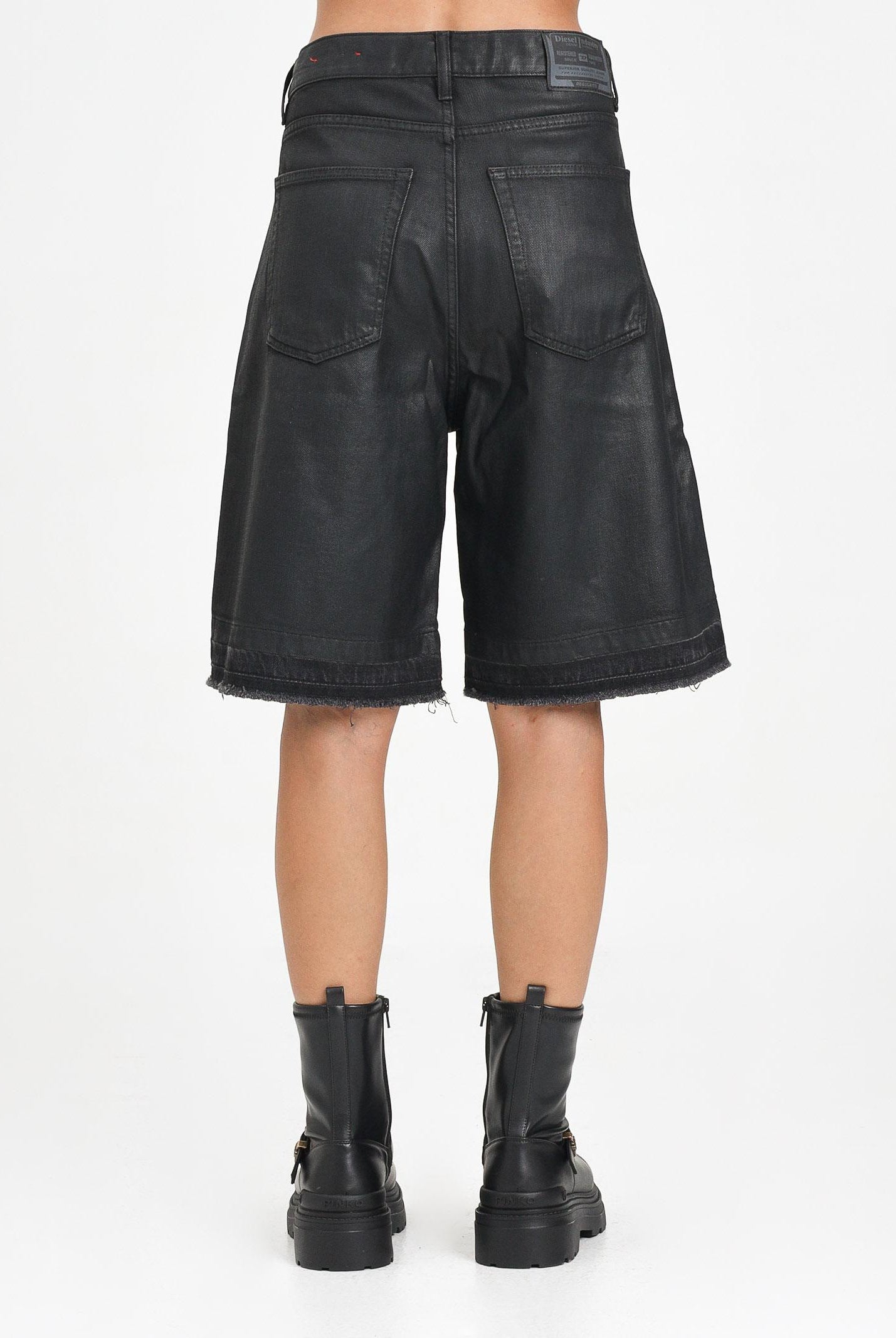 DIESEL Bermuda in denim nero per donna e ragazze con orli a taglio vivo J02351KXBPX K02 DIESEL