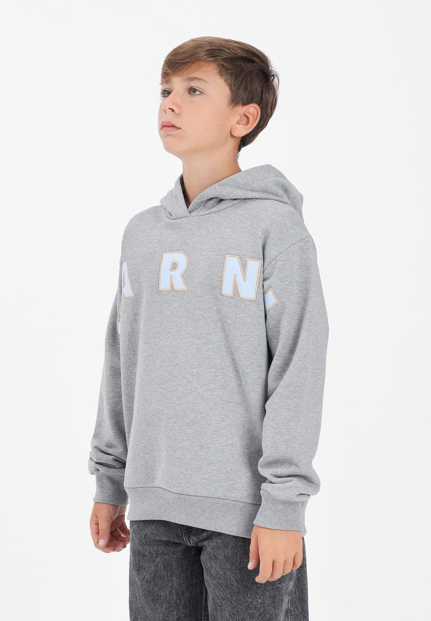 MARNI Felpa con cappuccio grigia per donna, ragazzi e bambini rifinita da logo Patch Marni ricamato M01266M00V0 0M923 MARNI
